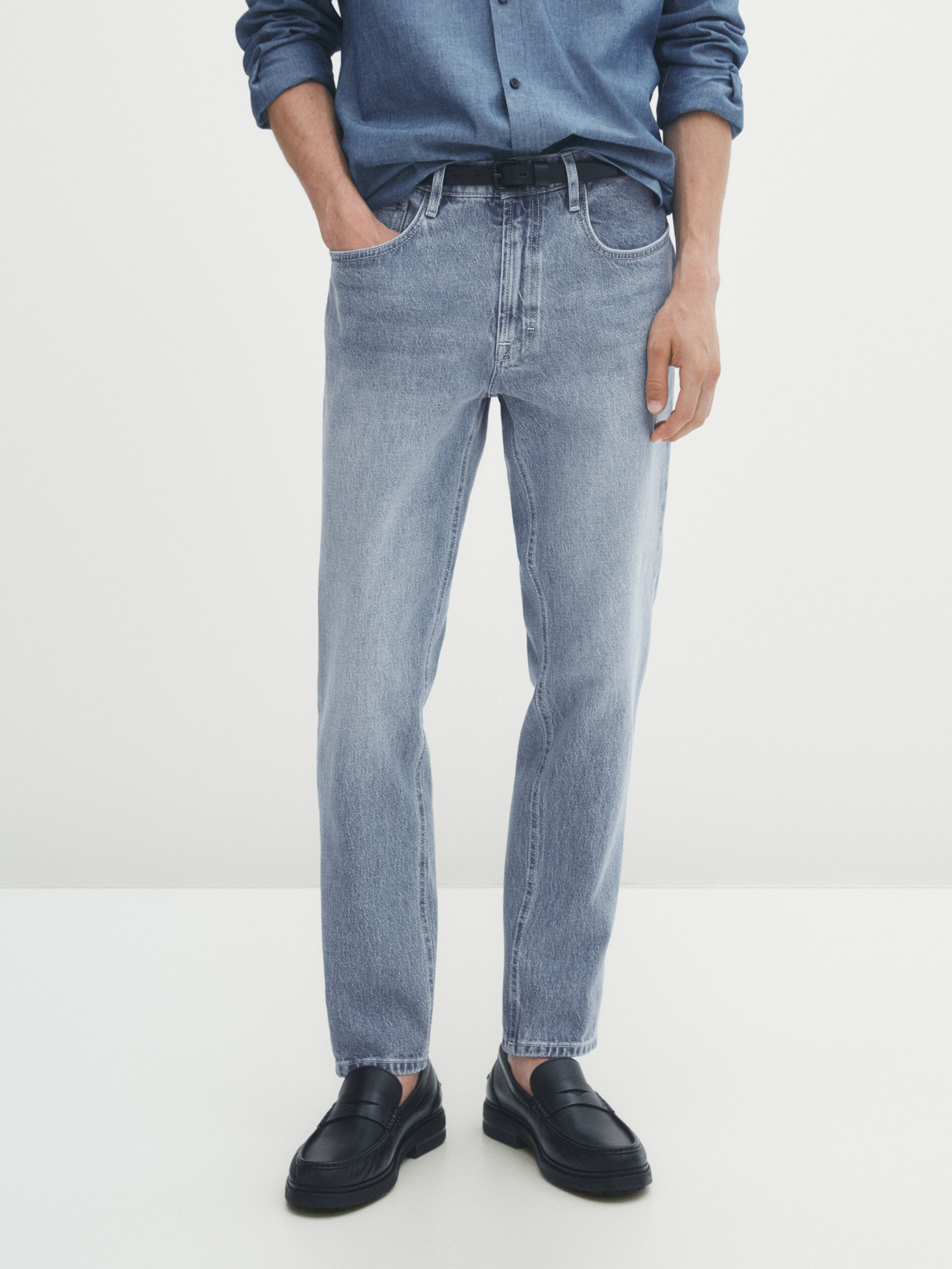 Bleached relaxed fit jeans Indigo Dressy Massimo Dutti