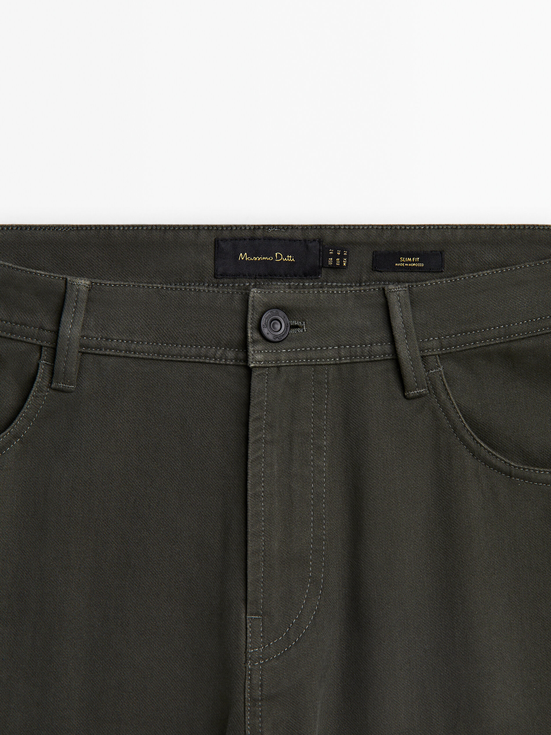 Slim fit brushed cotton denim trousers Green Black Beige Mink