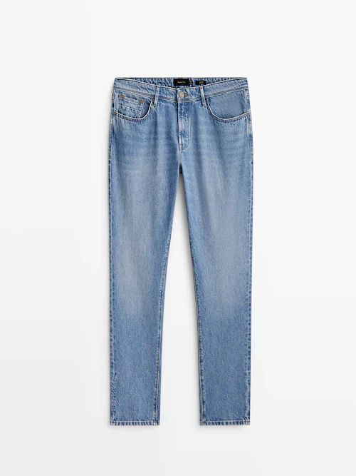 Tapered fit mid bleach jeans · Indigo · Dressy