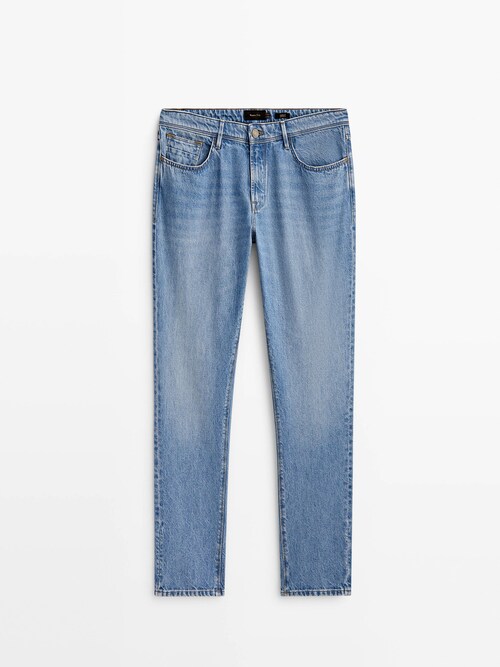 Tapered fit mid bleach jeans · Indigo · Dressy