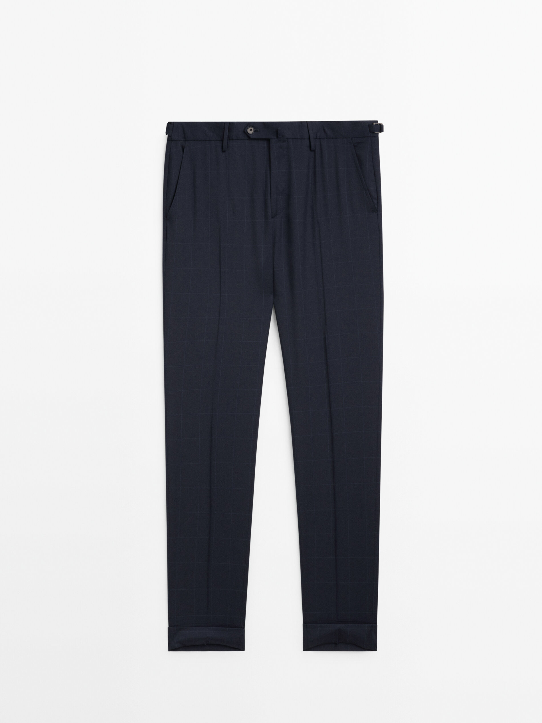 Blue windowpane check wool suit trousers Navy Blue Dressy