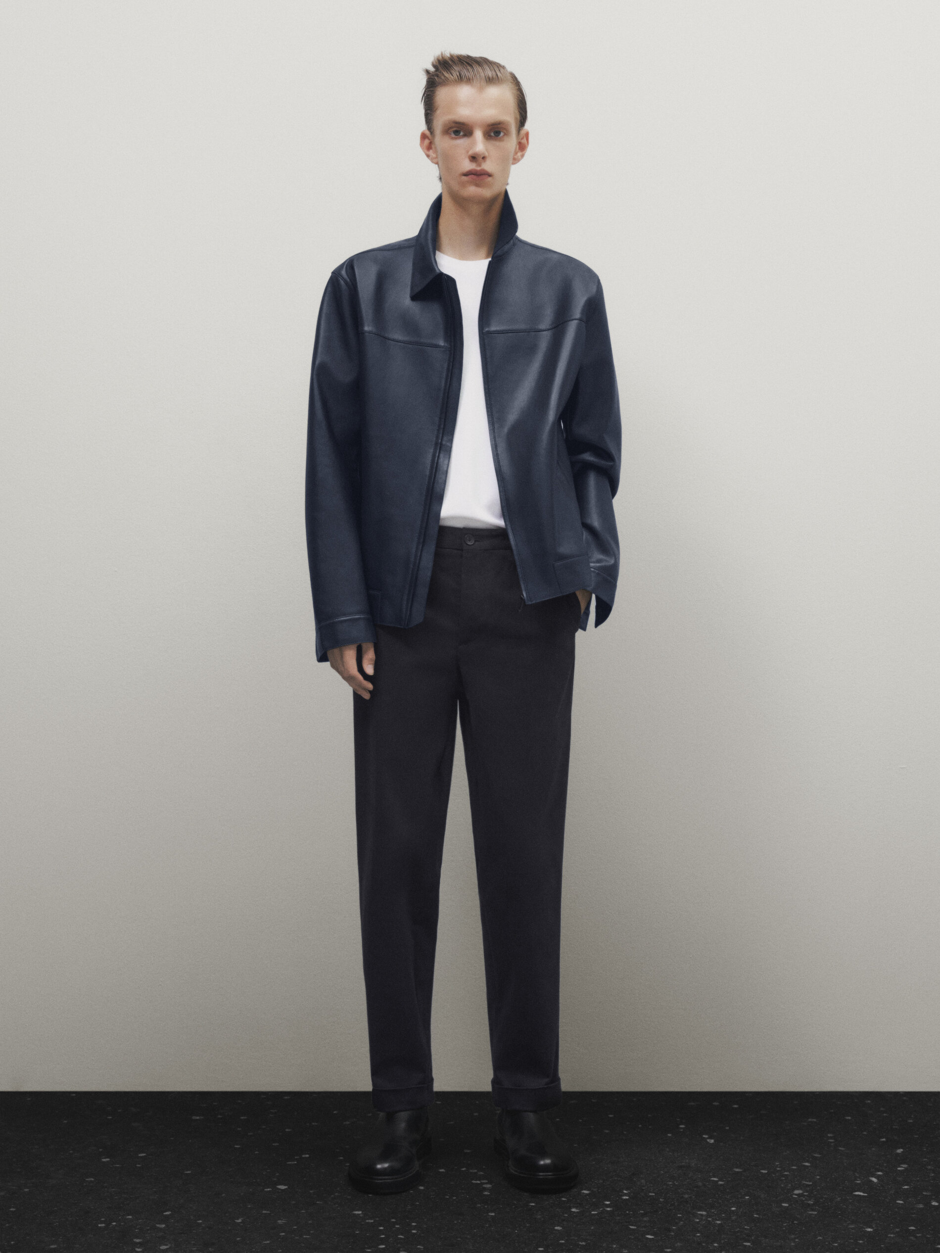 Massimo dutti navy deals leather jacket