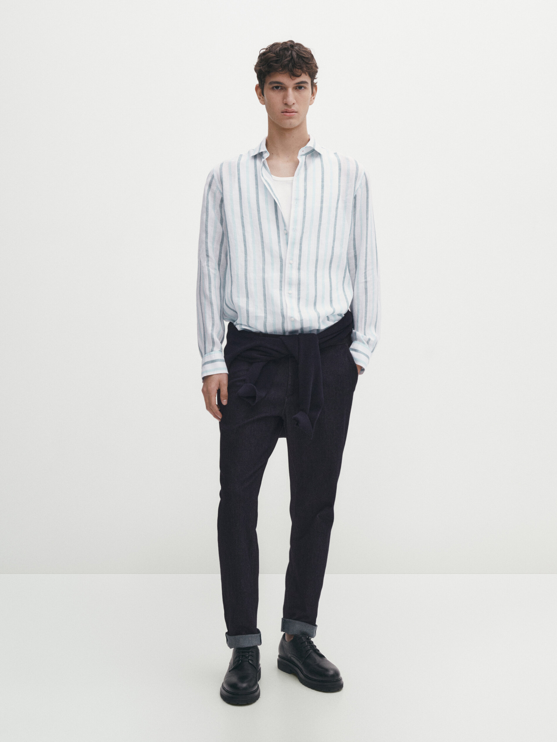 Camicia a righe doppia tonalit di lino slim fit