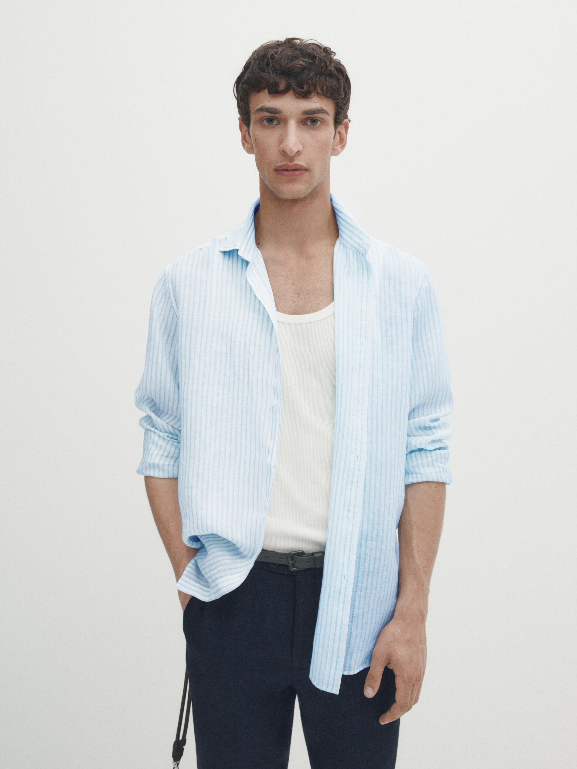 Camisa lino massimo dutti hombre sales