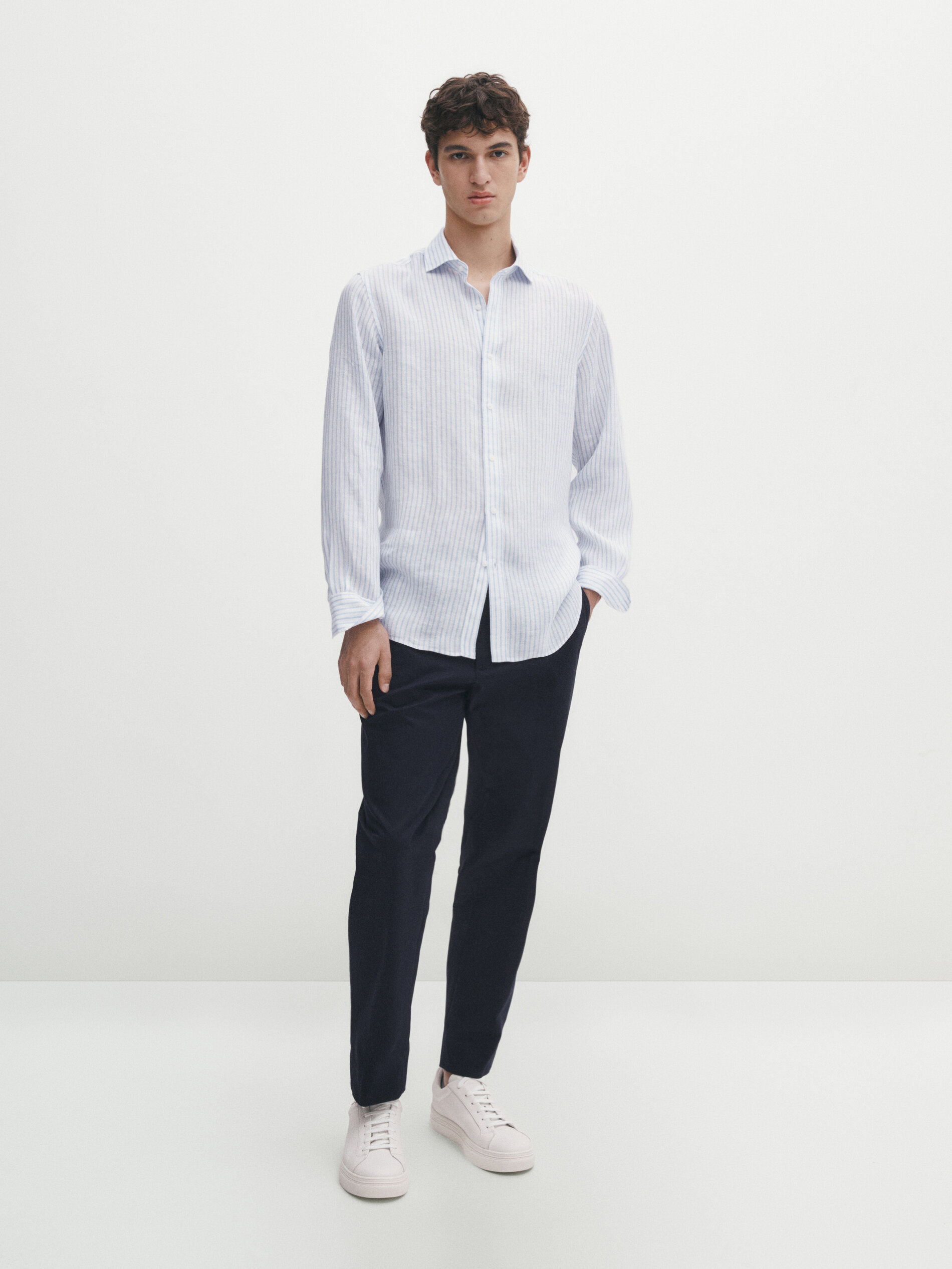 Camicia a righe 100 lino slim fit
