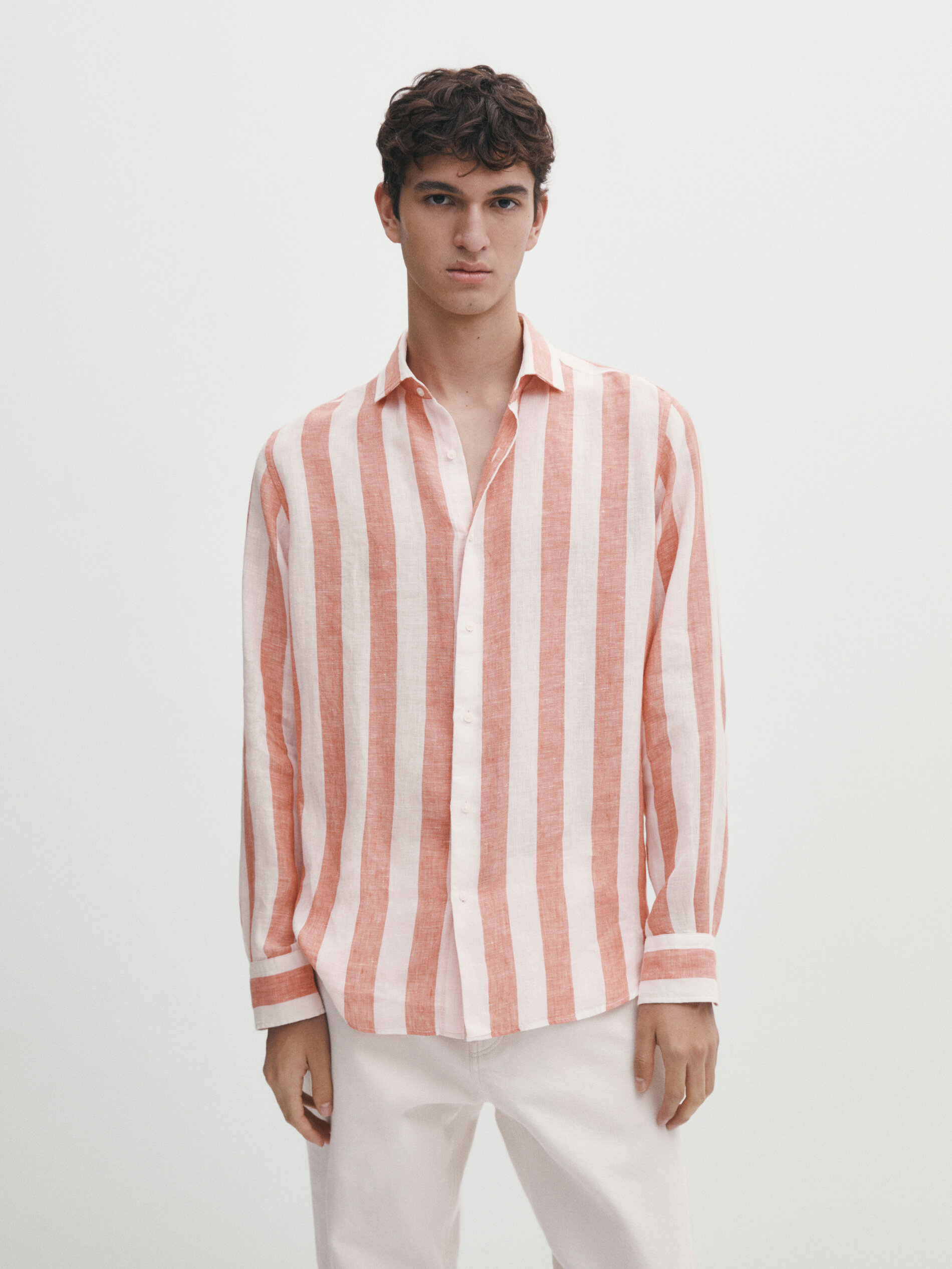 Camicia a righe larghe di lino m lange slim fit