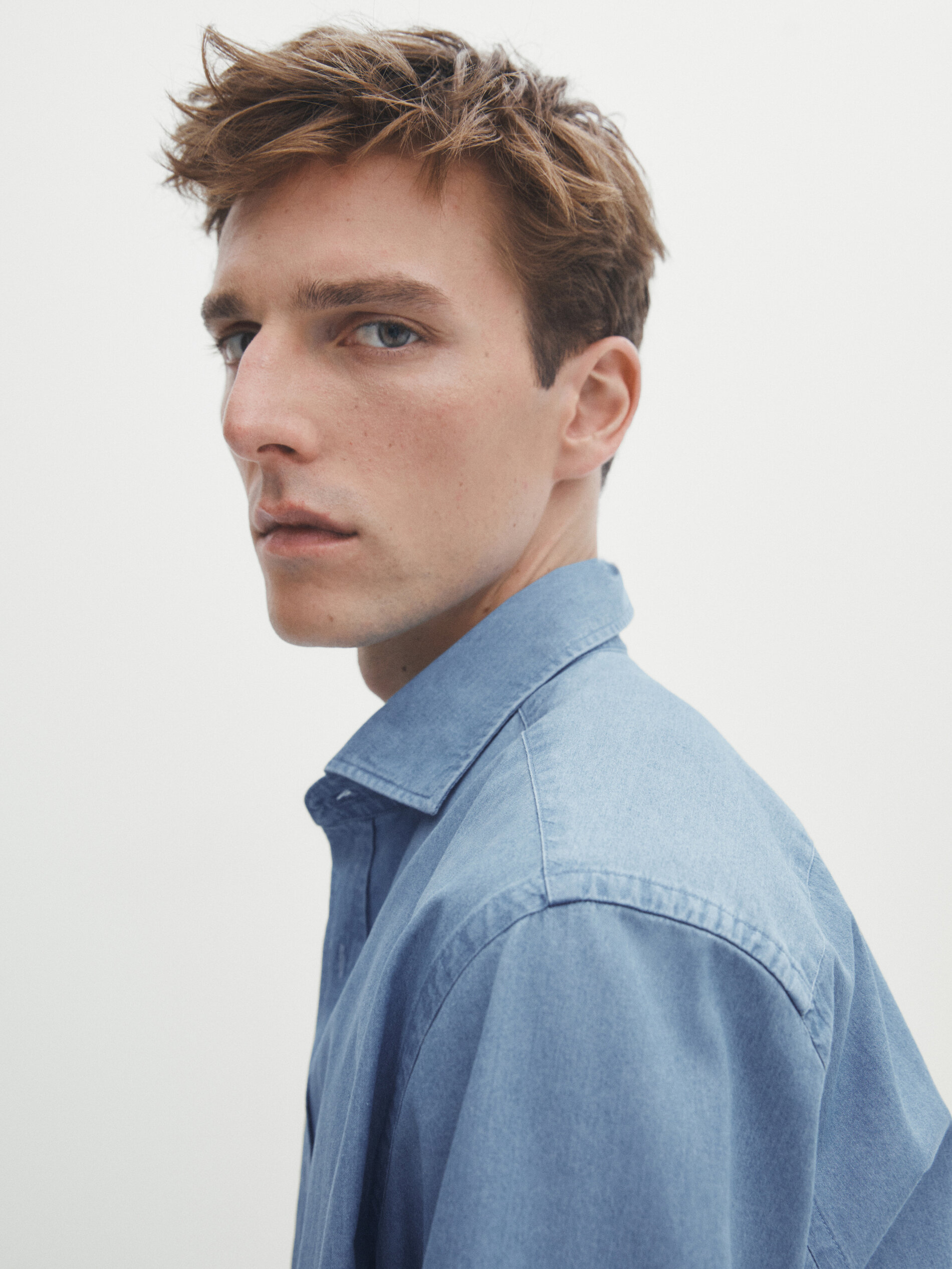 Camisa denim bleach wash regular fit Indigo Camisas Massimo