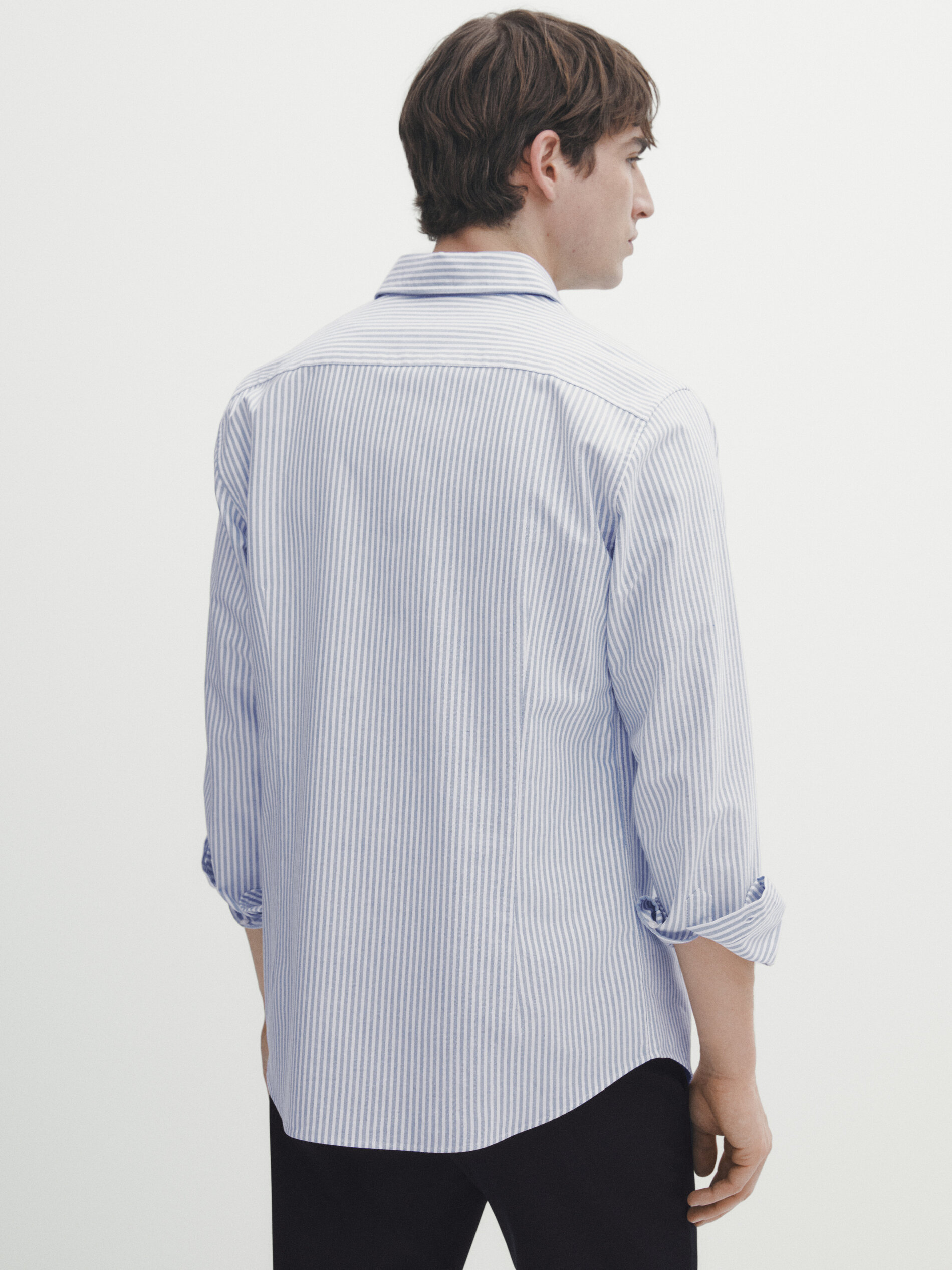Slim fit melange striped Oxford shirt · Light Blue · Shirts