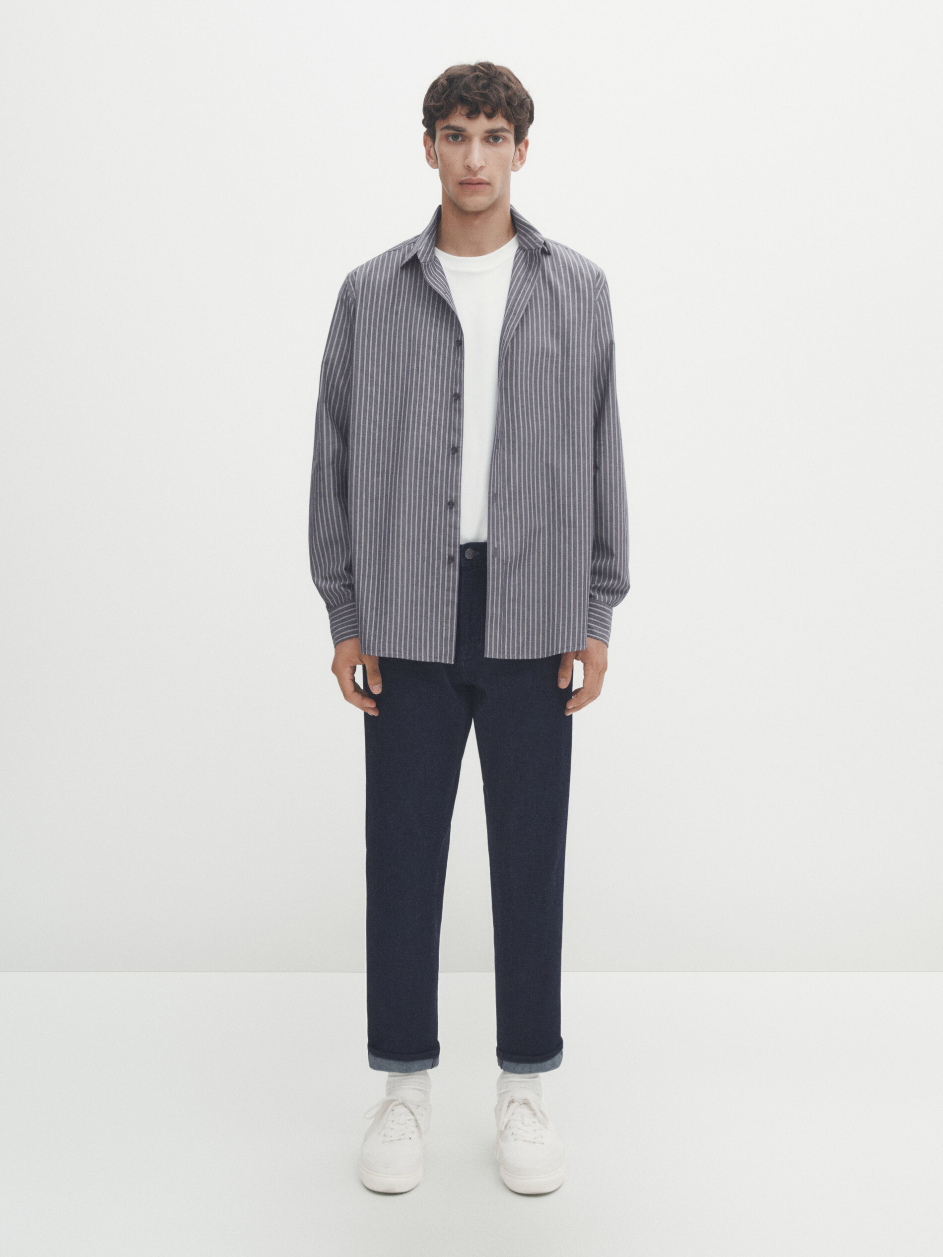 Camicia in denim di cotone a righe regular fit