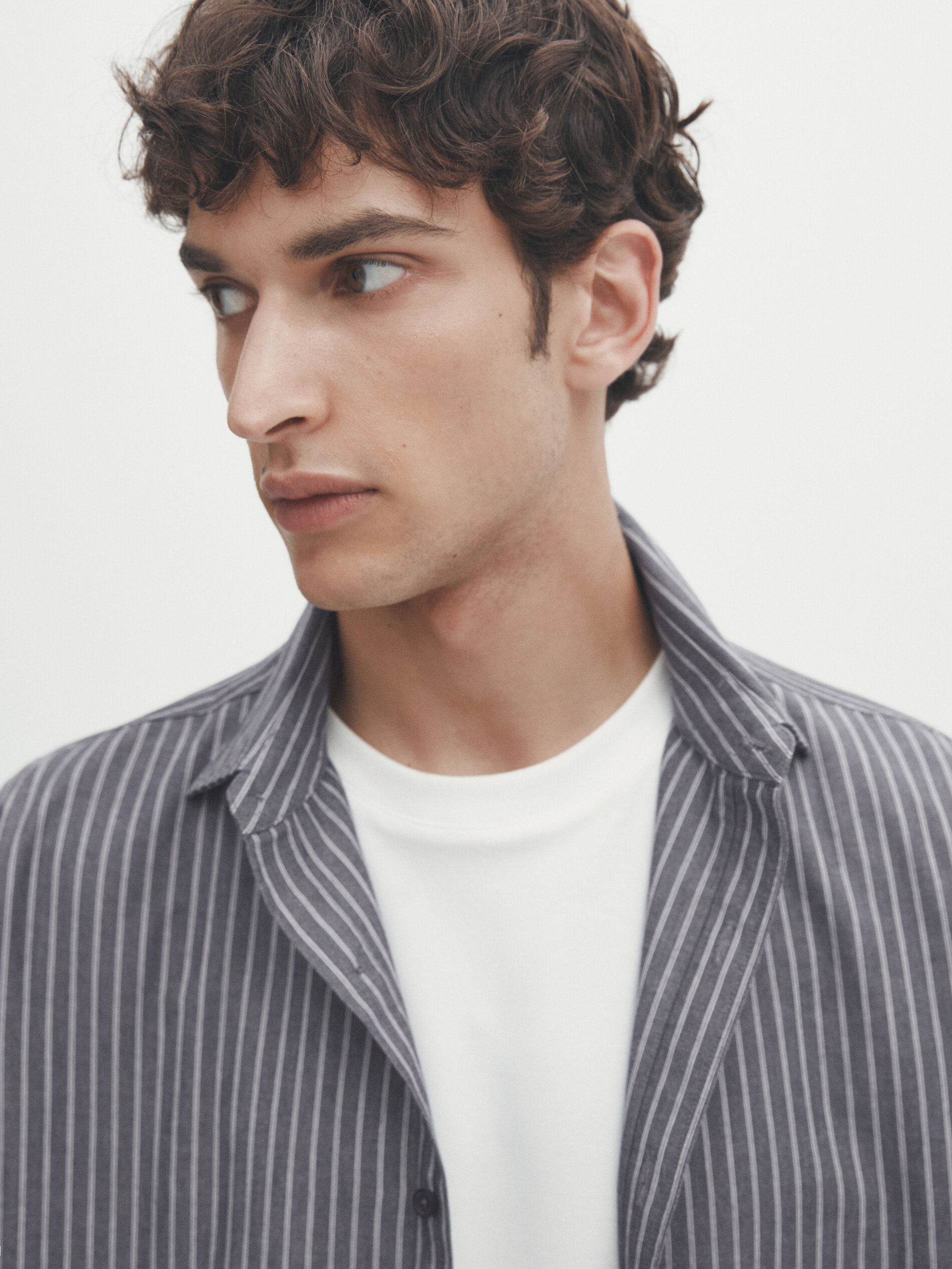 Camicia in denim di cotone a righe regular fit