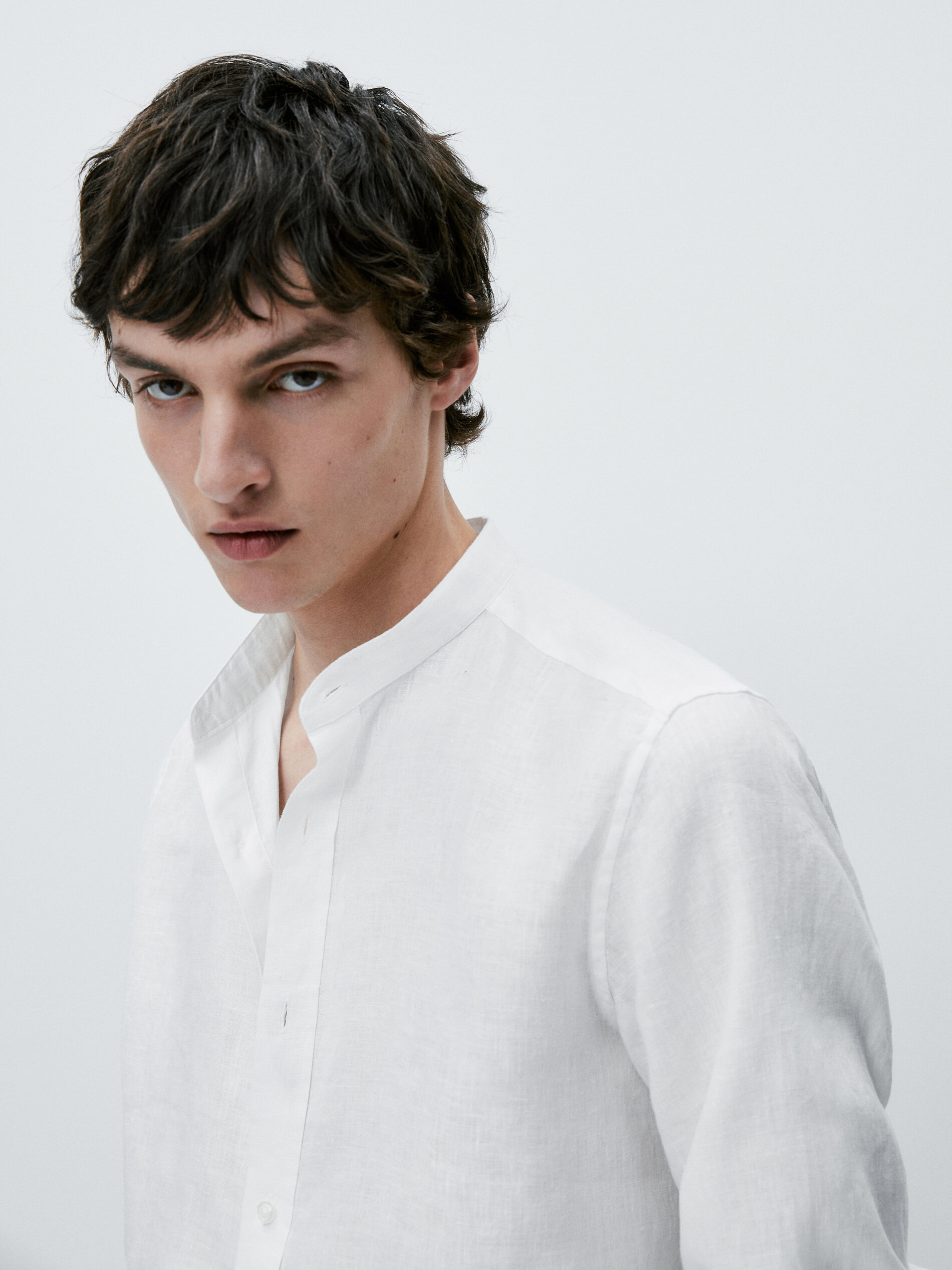 Camisa 100 lino cuello mao slim fit Blanco Azul Marino Azul