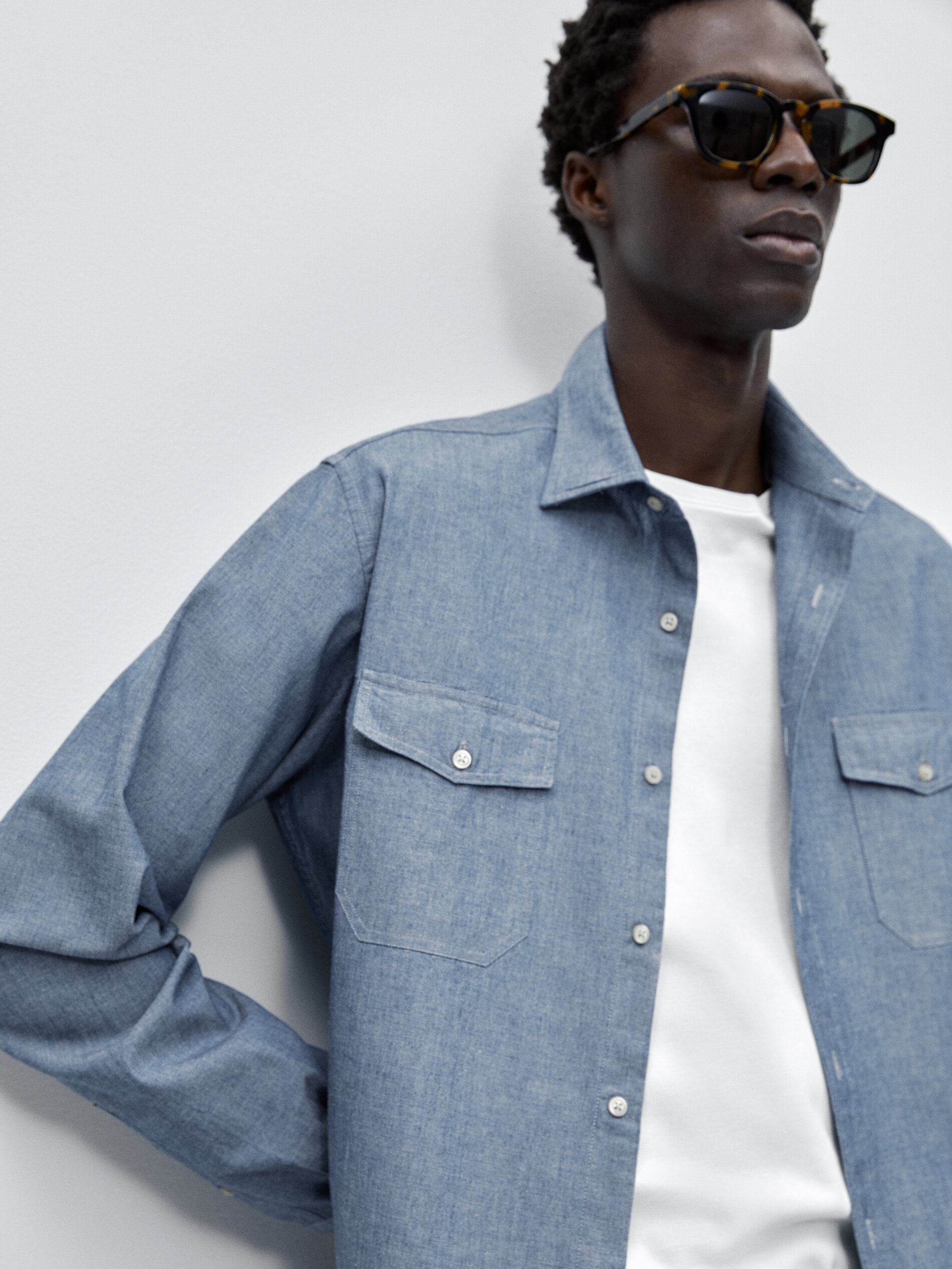 Denim chambray shirt men deals