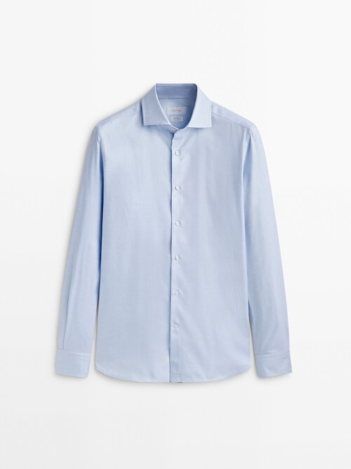 Hombre Massimo Dutti Camisa Cuadros 100% Algodón Slim Fit Azul