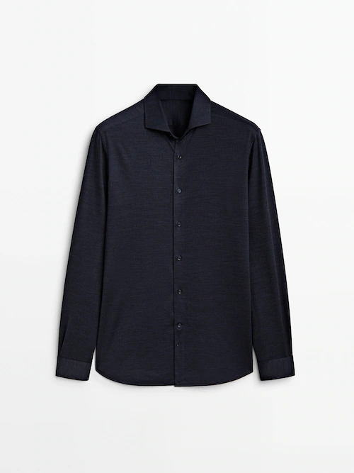 Camisa rayas lana merino slim fit · Azul Marino · Camisas