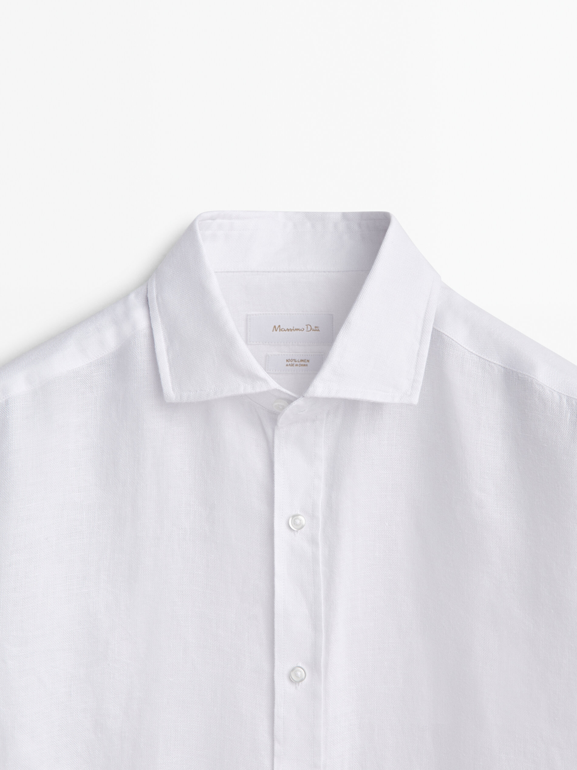 Camisa lino estructura oxford regular fit Blanco Celeste