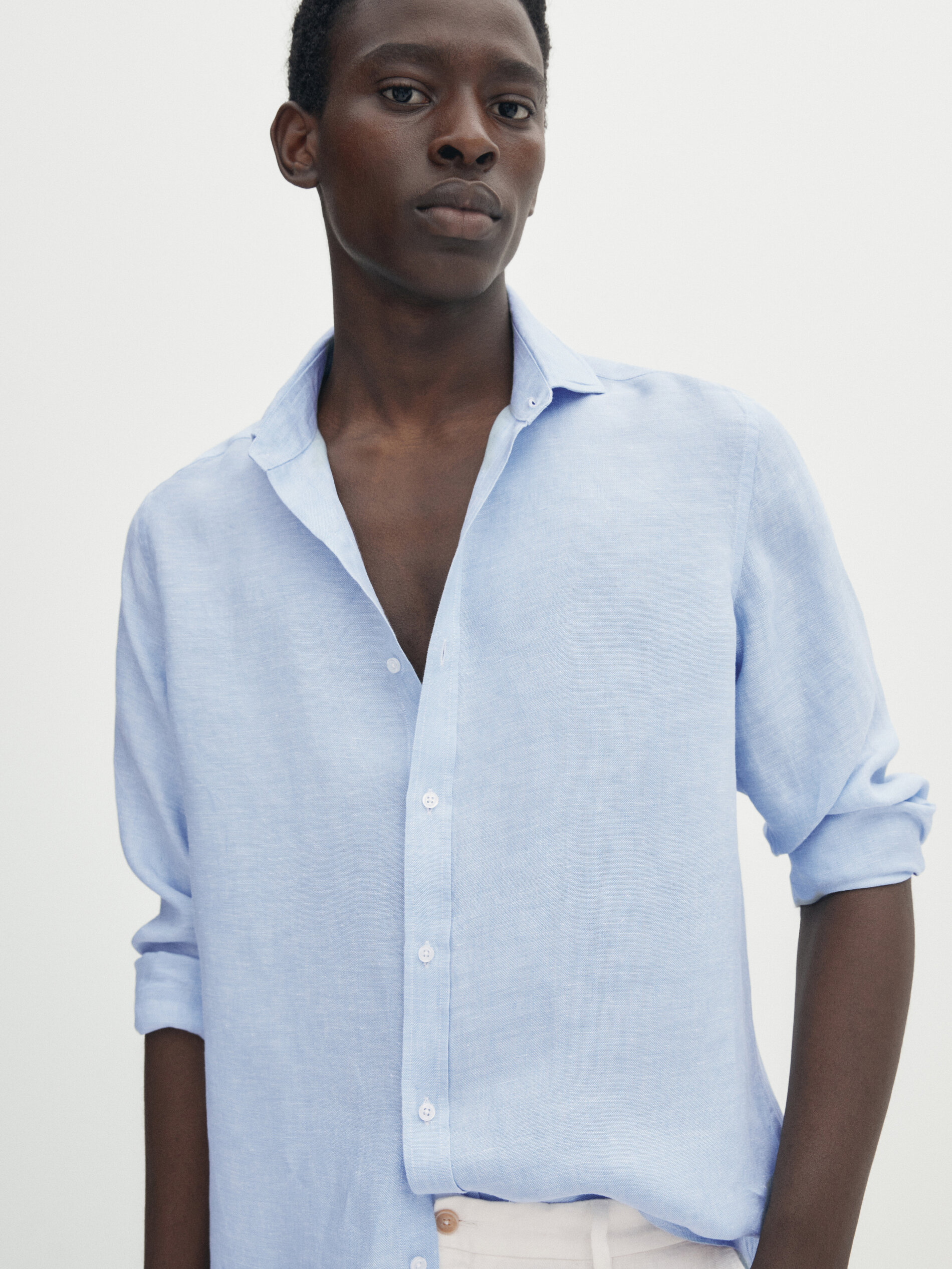 Chemise oxford regular fit en lin textur Celeste Blanc