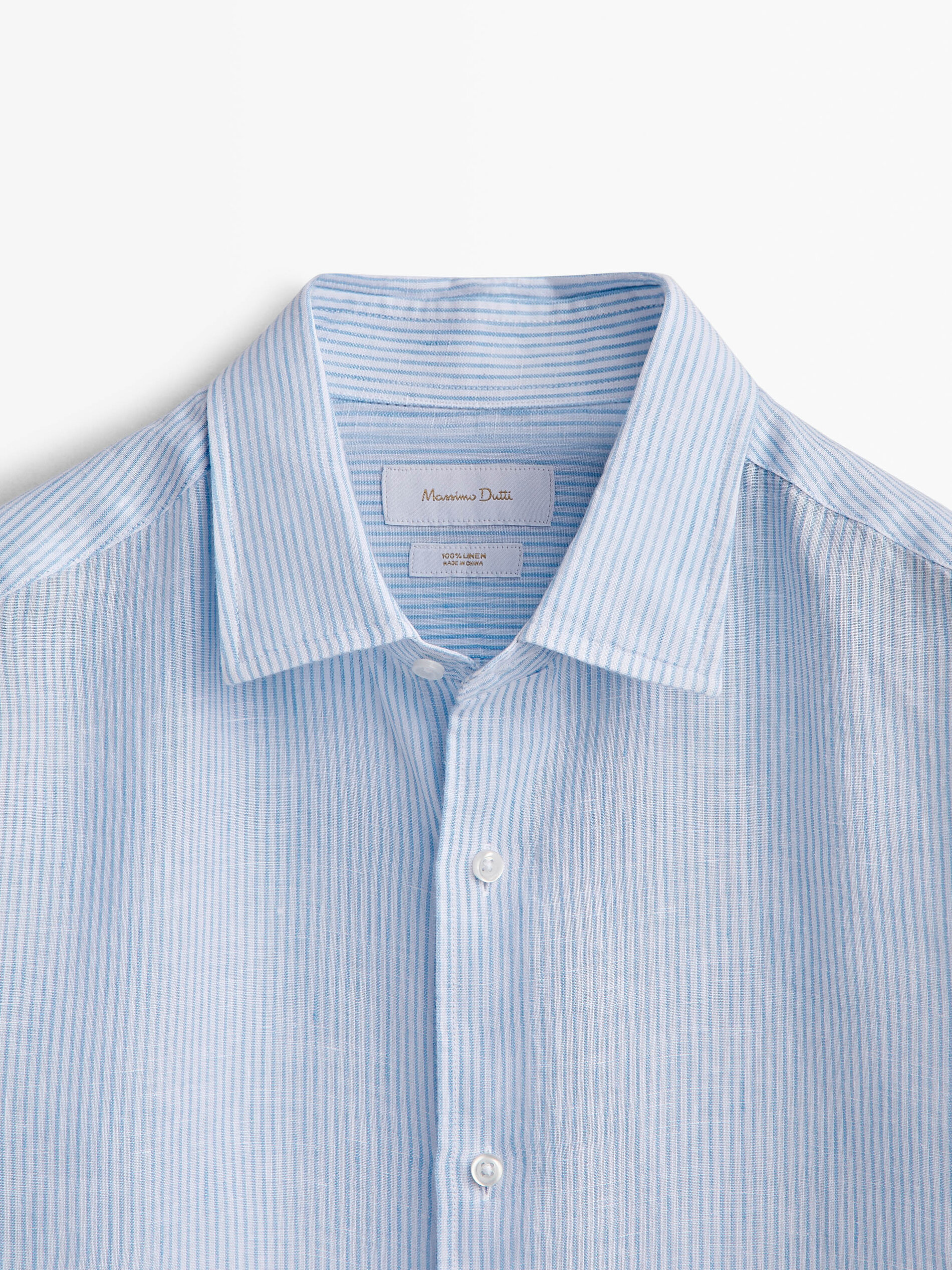 Camicia a righine in lino slim fit Celeste Camicie Massimo Dutti