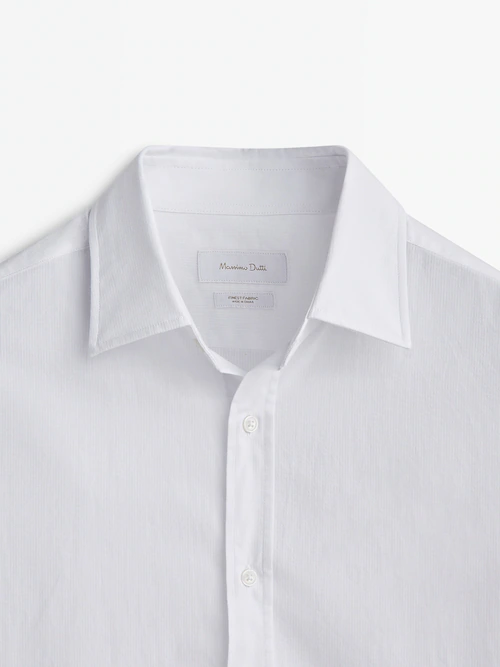 Slim fit seersucker textured cotton shirt · White · Shirts