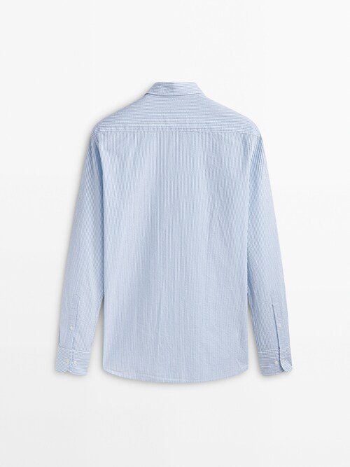 Seersucker regular fit cotton striped shirt · Sky Blue · Shirts