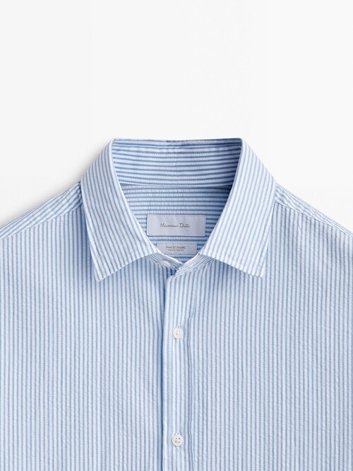 Men's sky blue and white stripe shirt with white collar & cuffs
