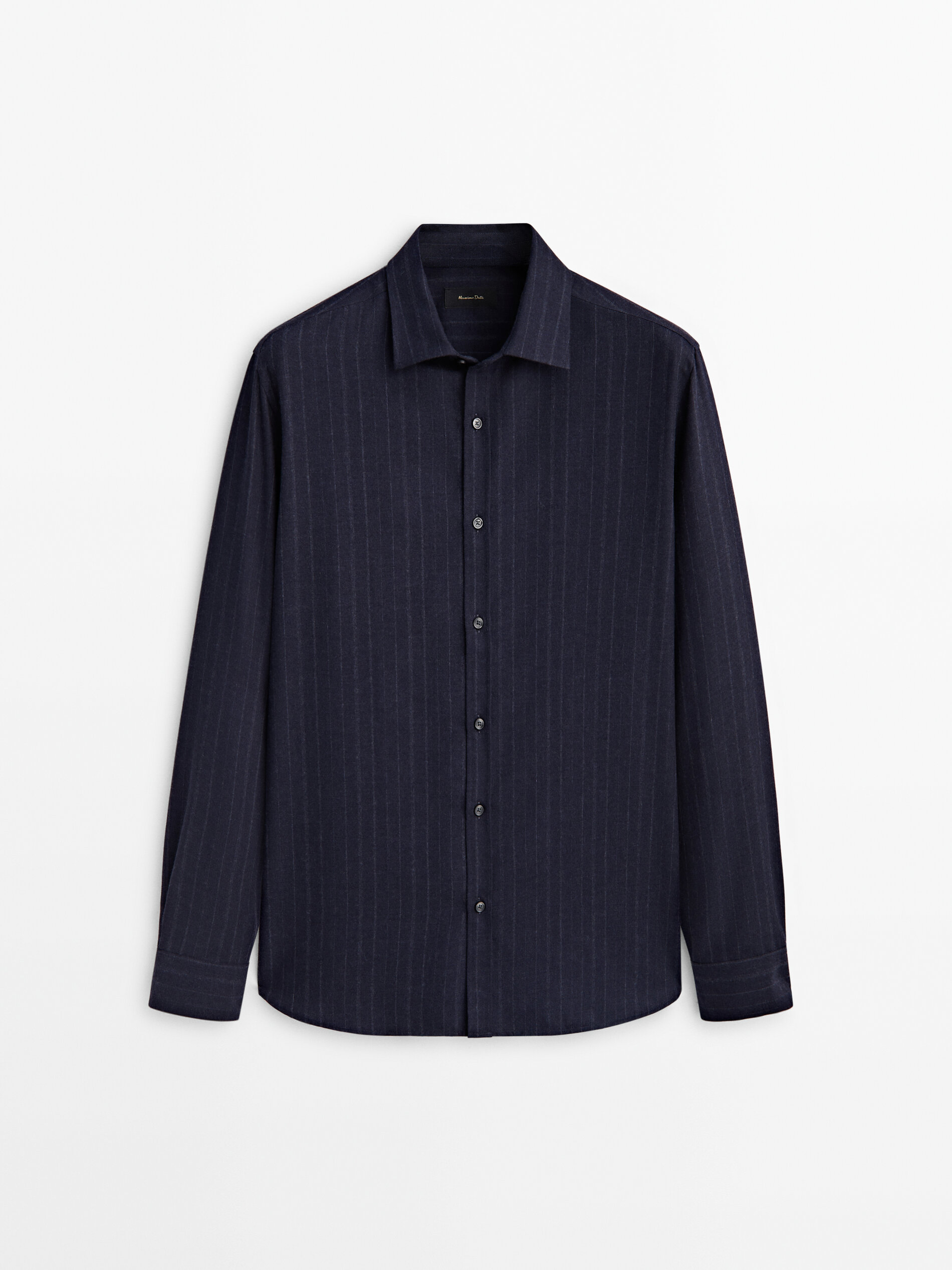 Regular-fit striped cotton blend shirt · Navy Blue · Shirts