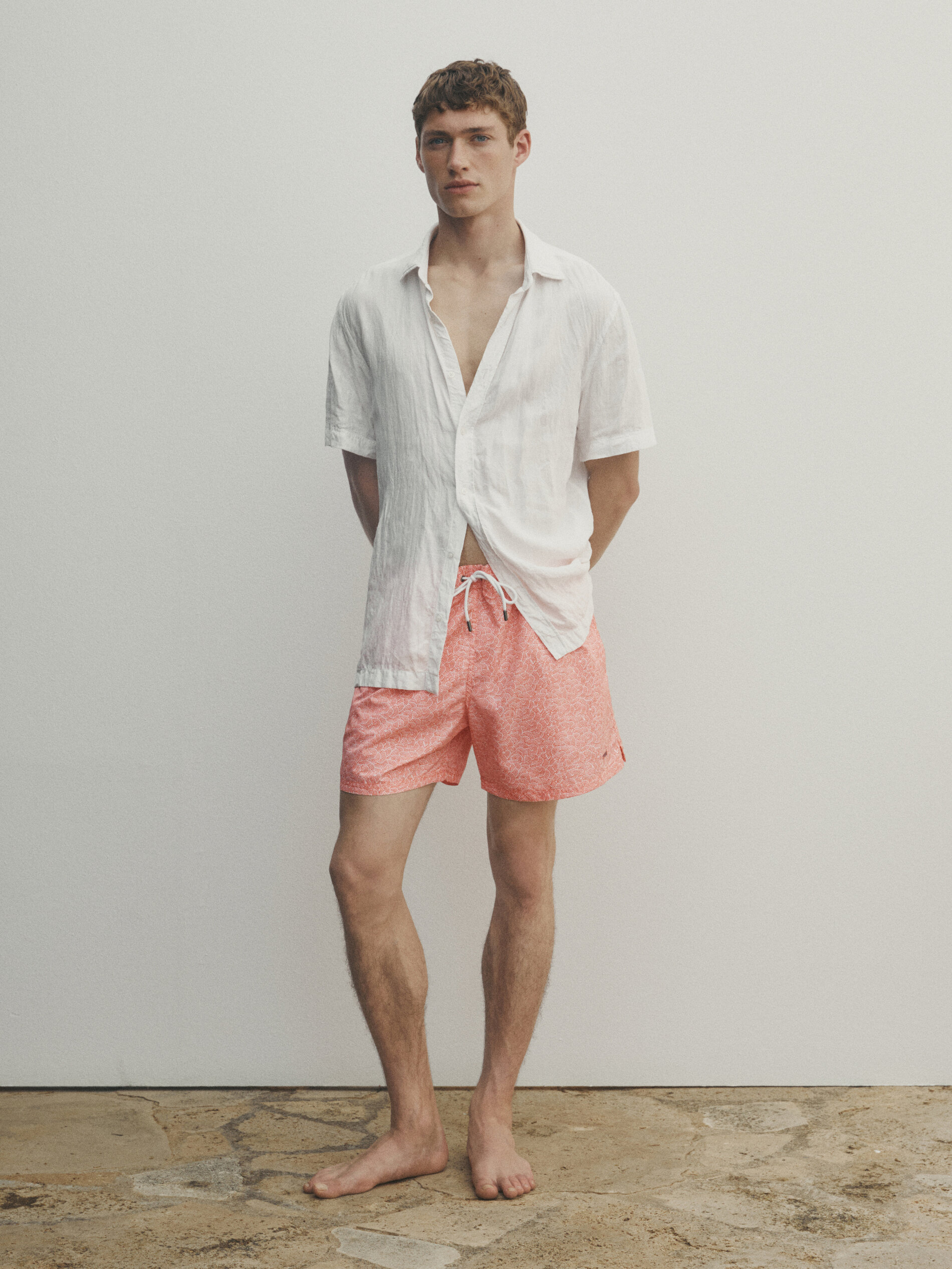 Sea motif print swimming trunks Coral Swimwear Massimo Dutti