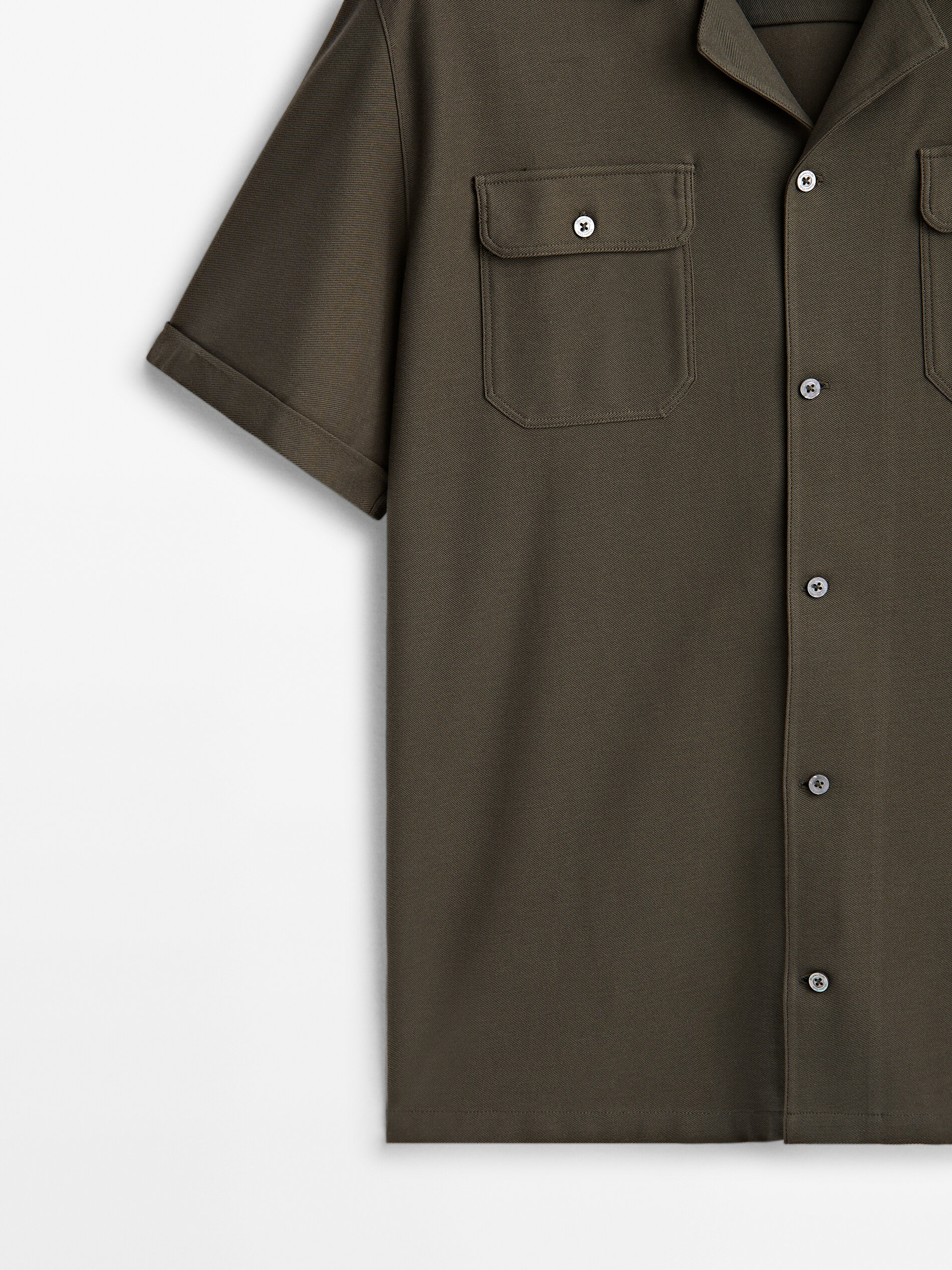 Micro twill short sleeve shirt with pockets Pale Khaki Navy