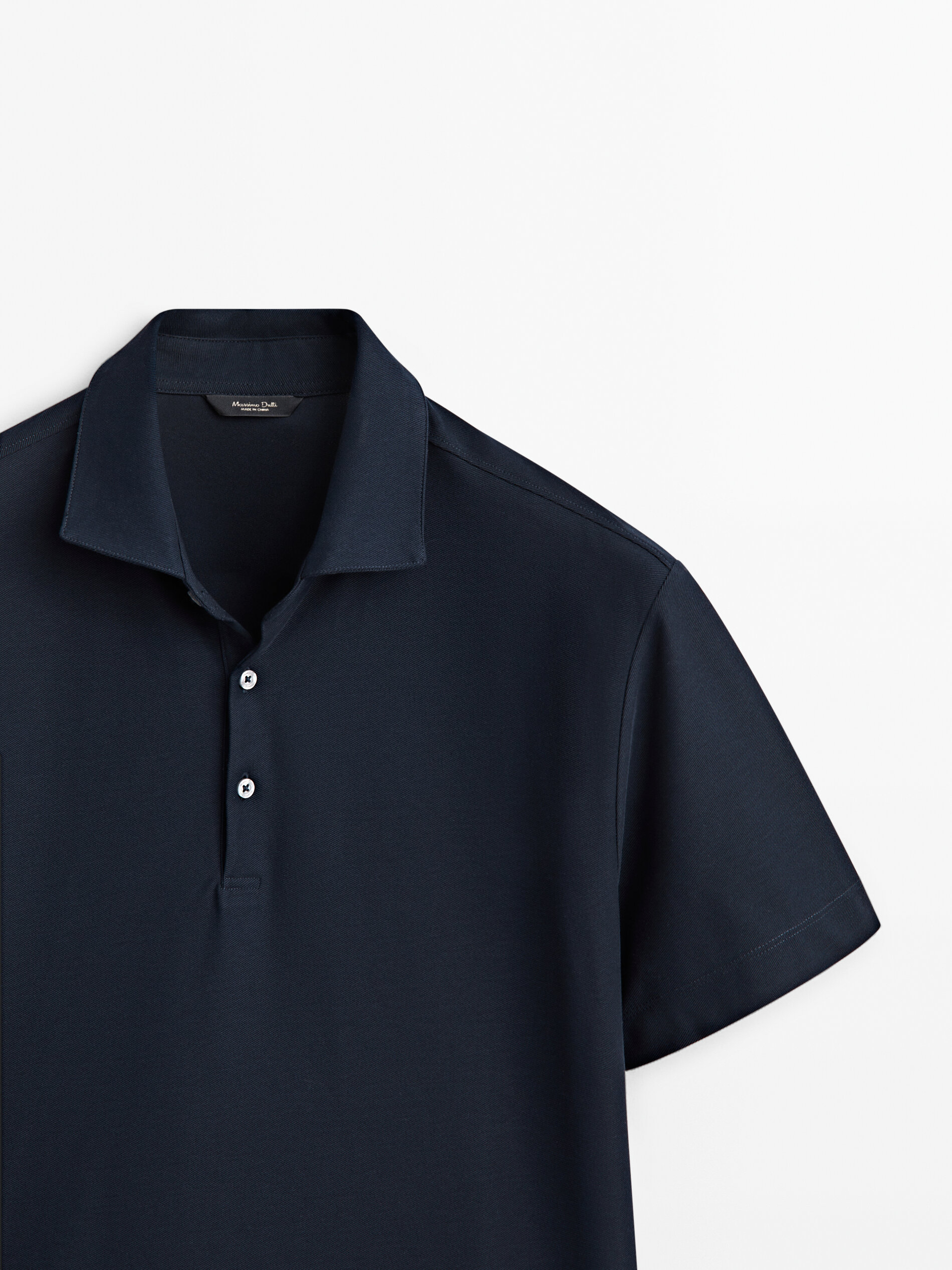 Short sleeve diagonal cotton micro-twill polo shirt · Navy Blue