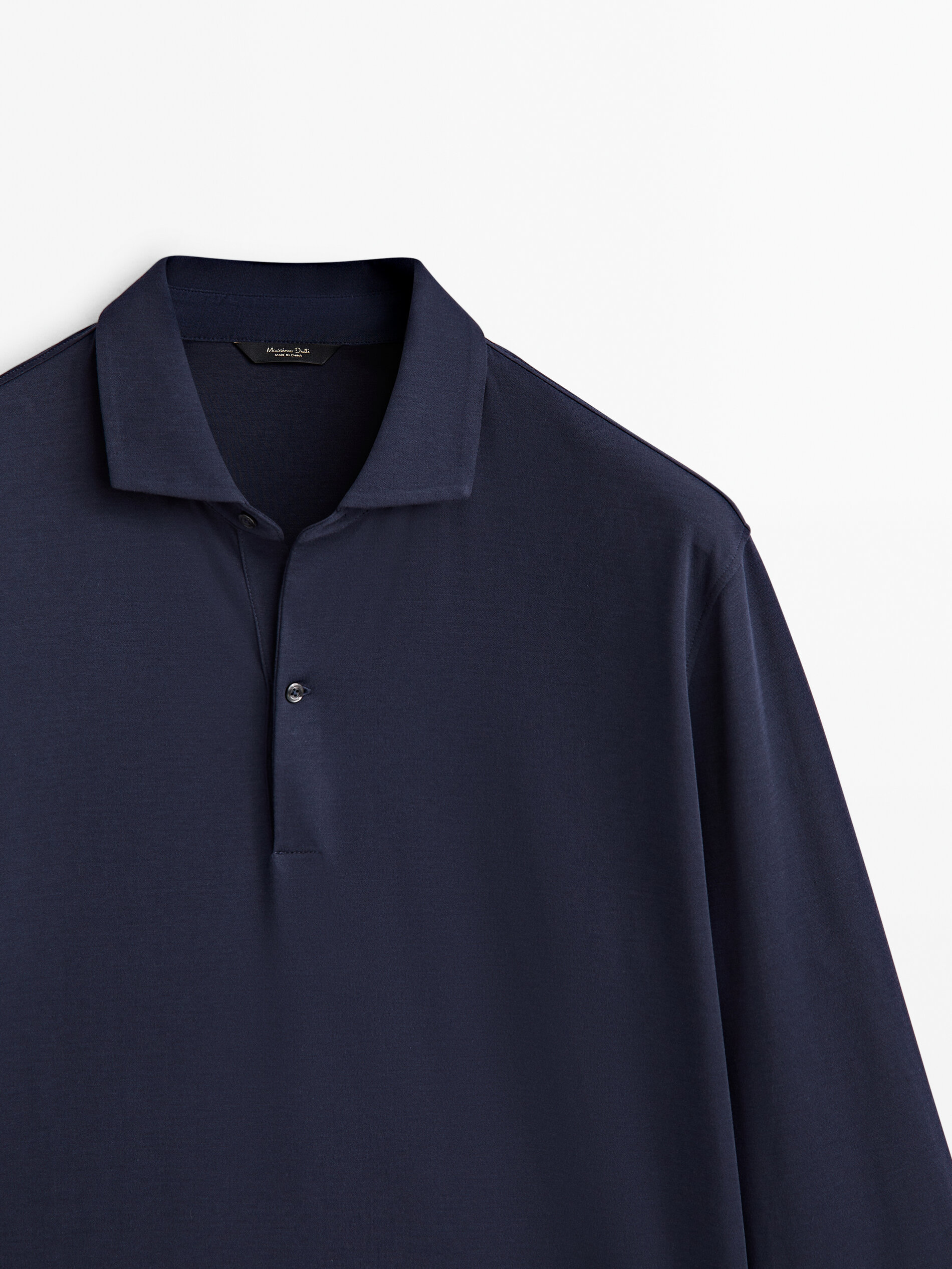 Long sleeve microtextured cotton polo shirt
