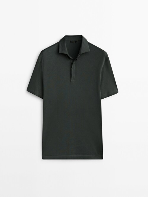 Short sleeve gassed cotton polo shirt · Dark Green, Cream, Navy Blue, Blue  · Polo Shirts And T-shirts