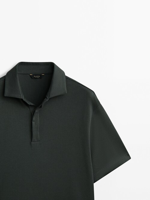 Short sleeve gassed cotton polo shirt · Dark Green, Cream, Navy Blue, Blue  · Polo Shirts And T-shirts