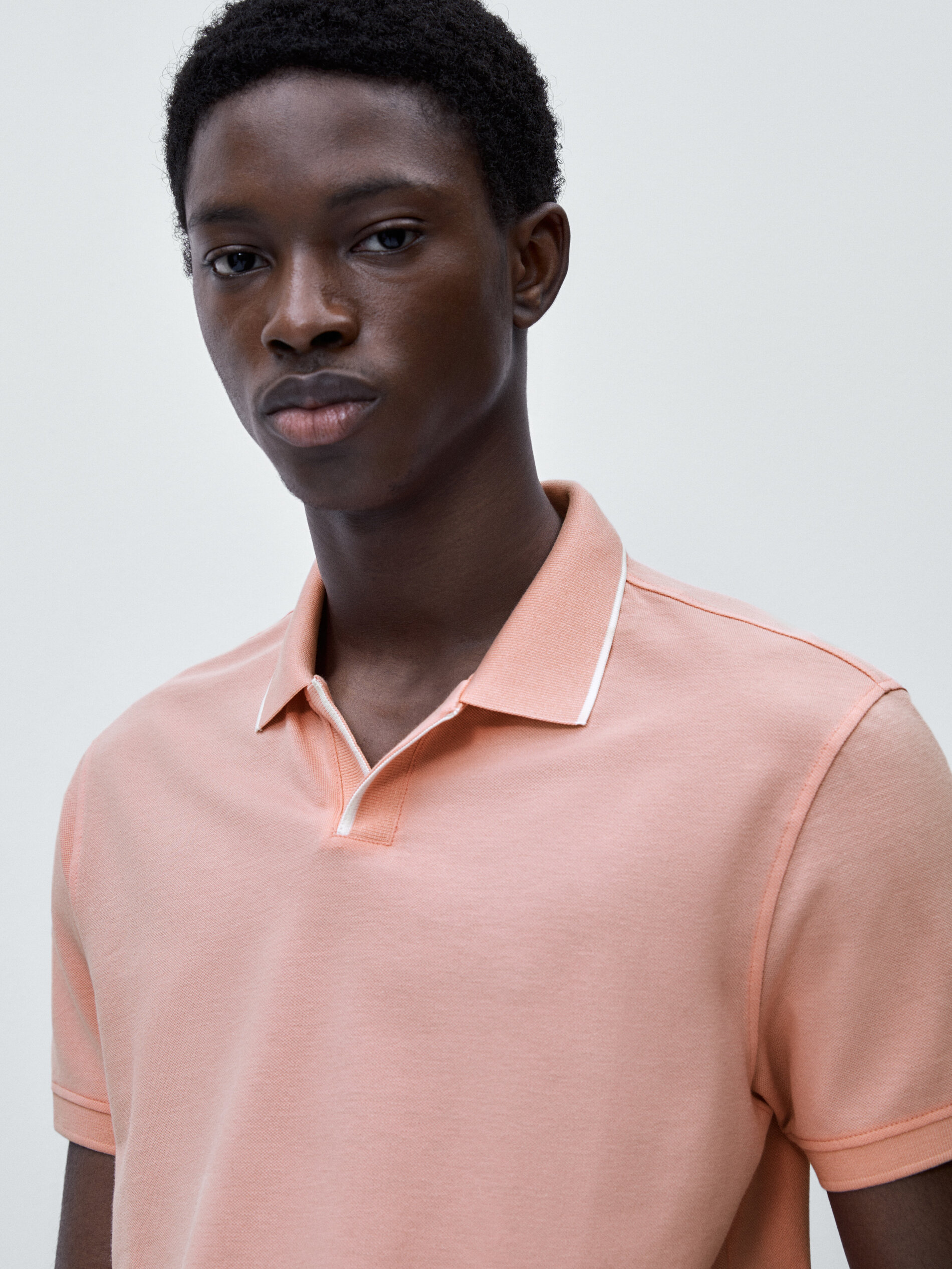 Short sleeve polo shirt with contrast detail Salmon Pink