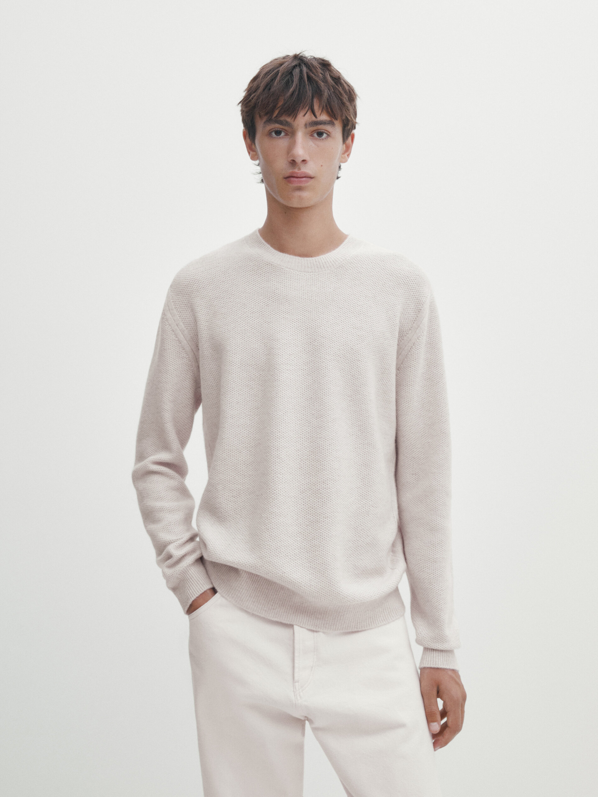 Wool and cashmere blend smocked knit sweater - Massimo Dutti