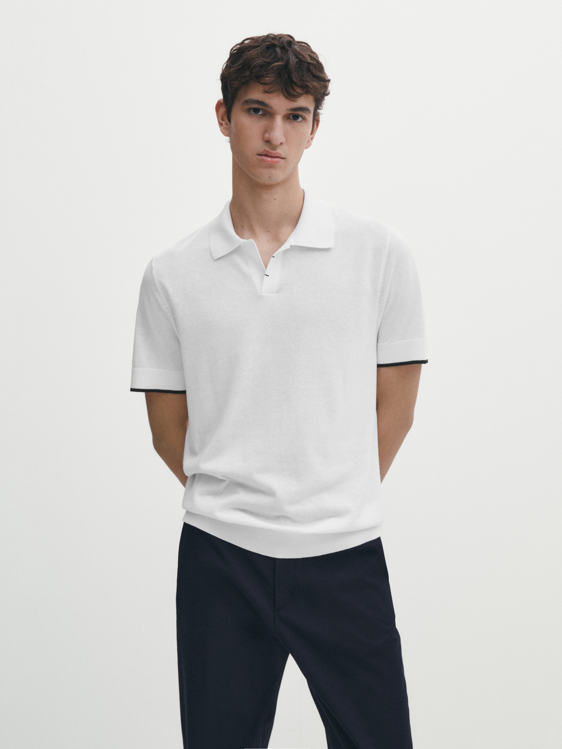 Contrast short sleeve polo sweater