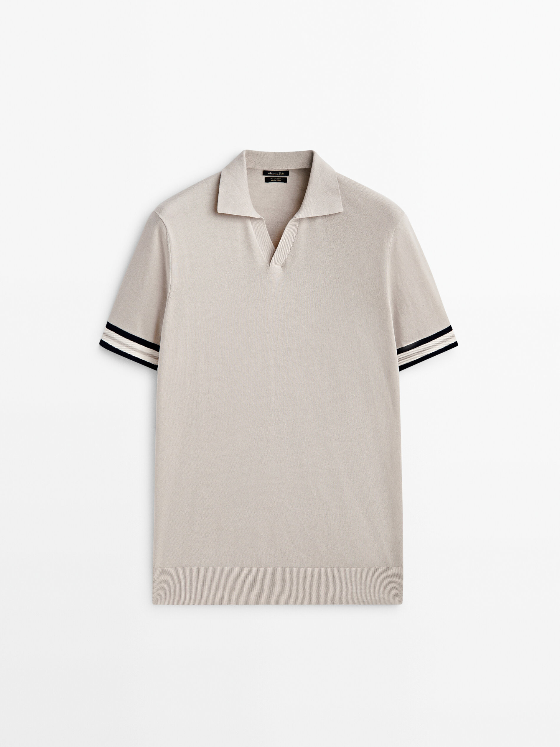 Pull polo manches courtes contrastant Beige Bleu Marine Noir
