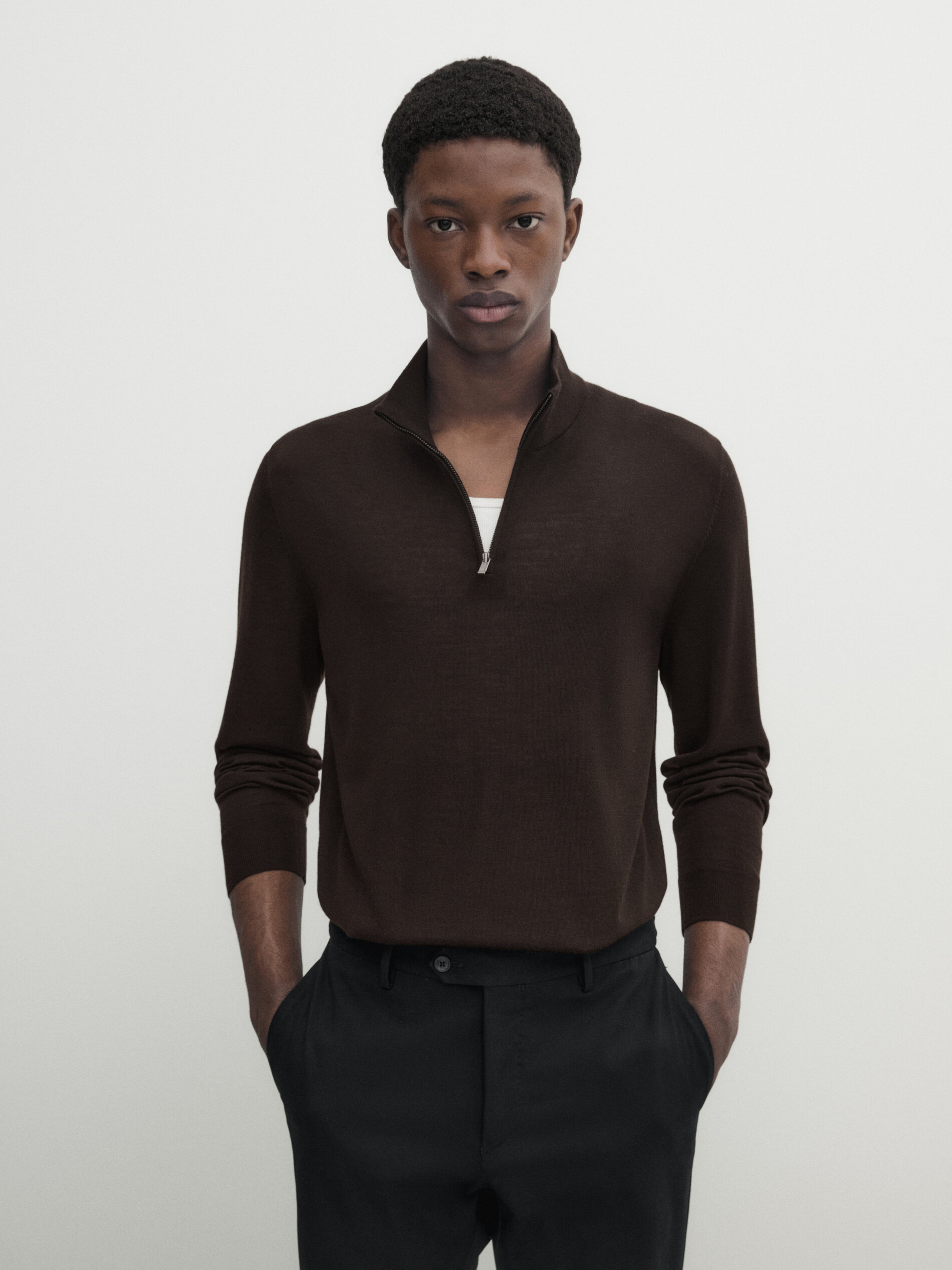 100% merino wool sweater with mock neck