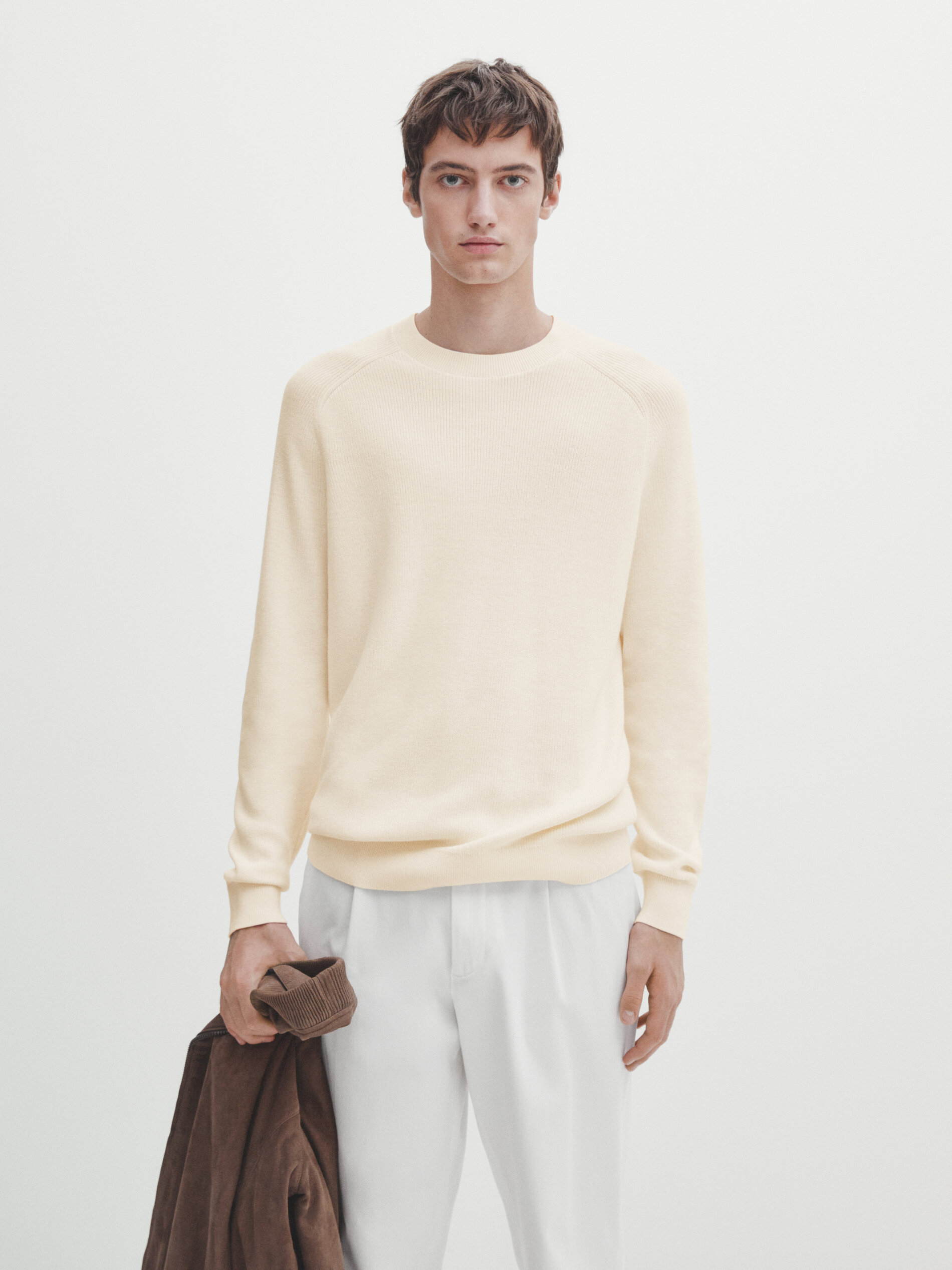 Mens cream top crew neck sweater