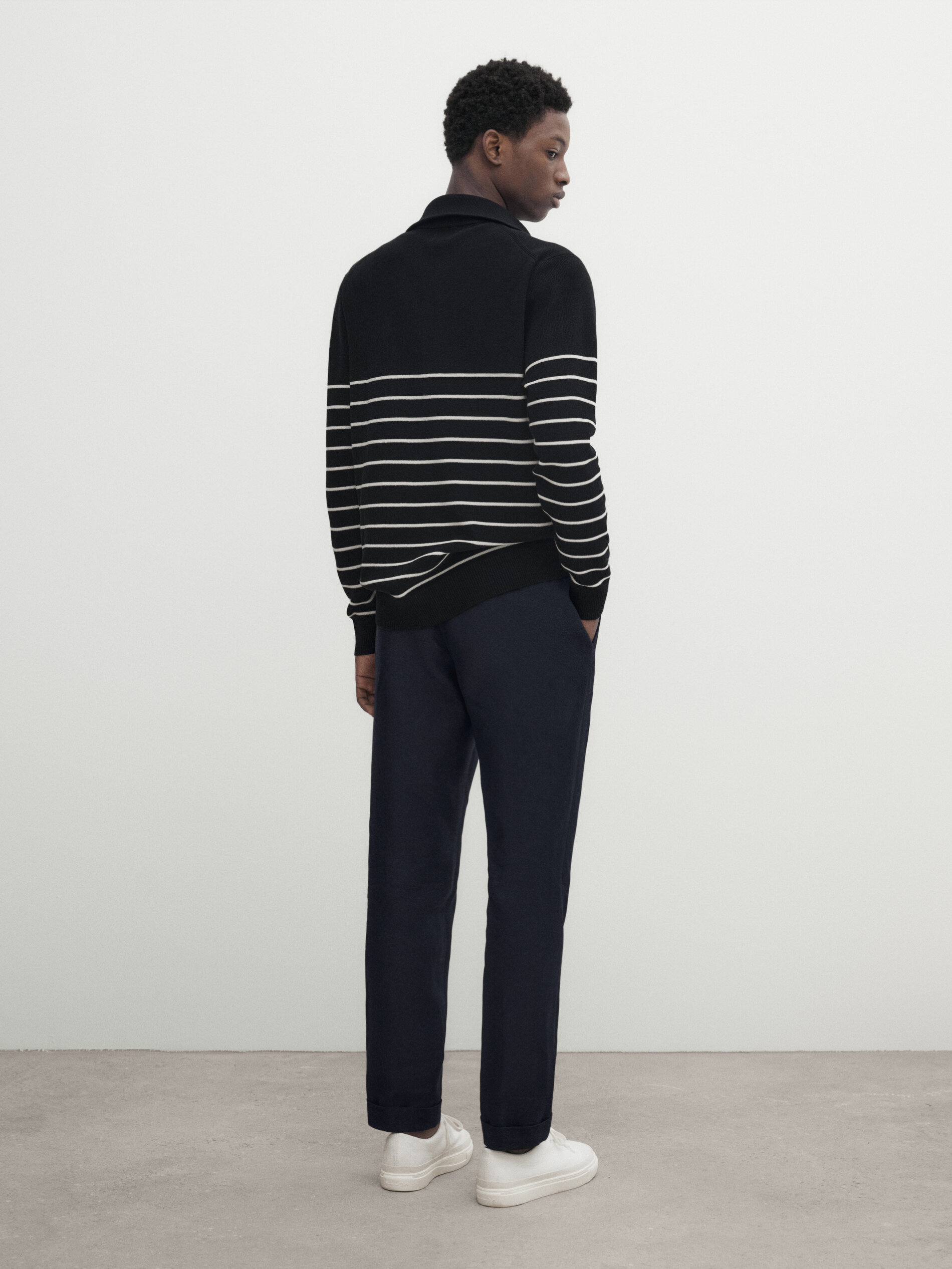 Striped mock neck sweater with zip