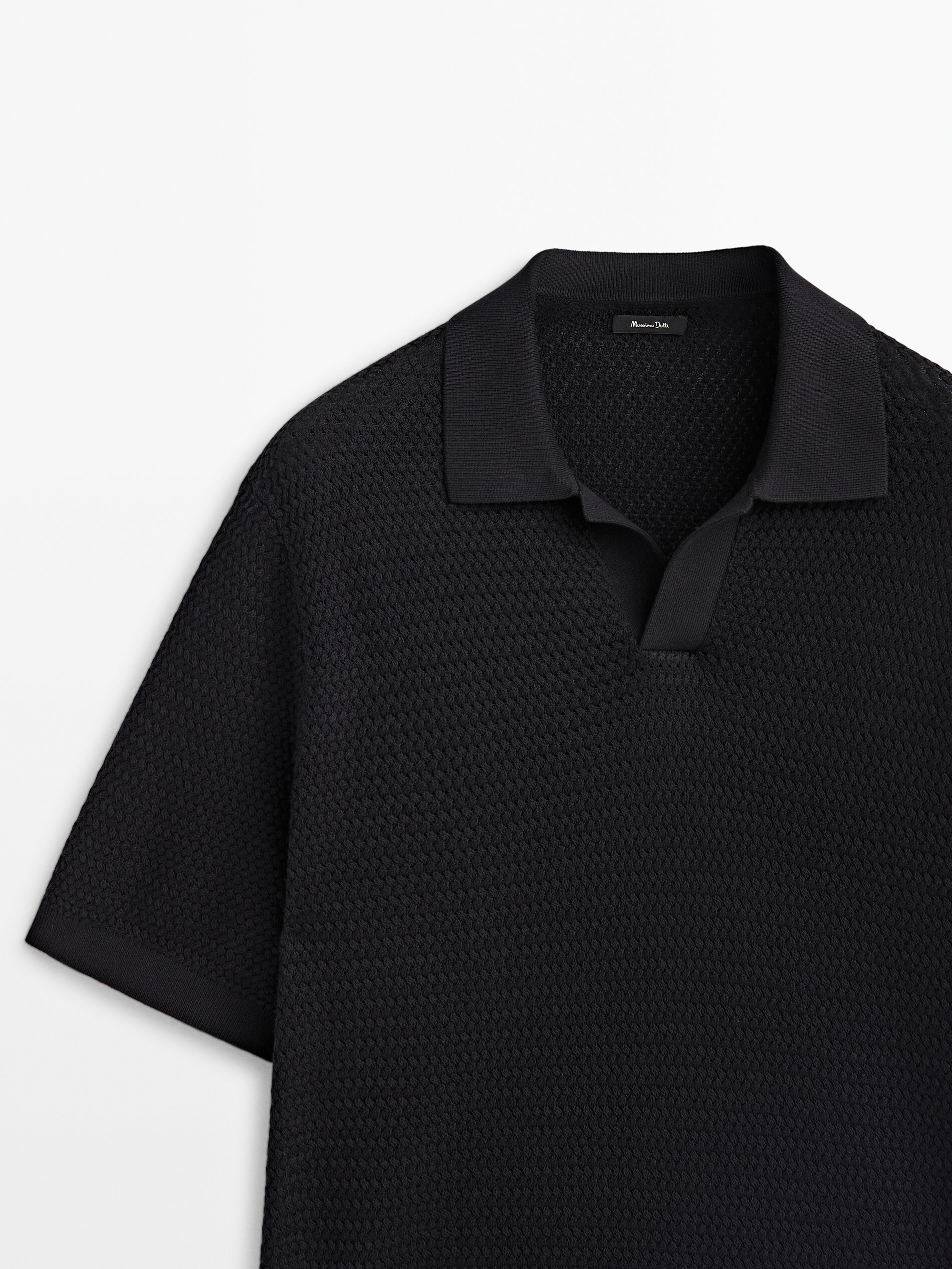 Textured short sleeve polo sweater · Black, Beige, Marine Green