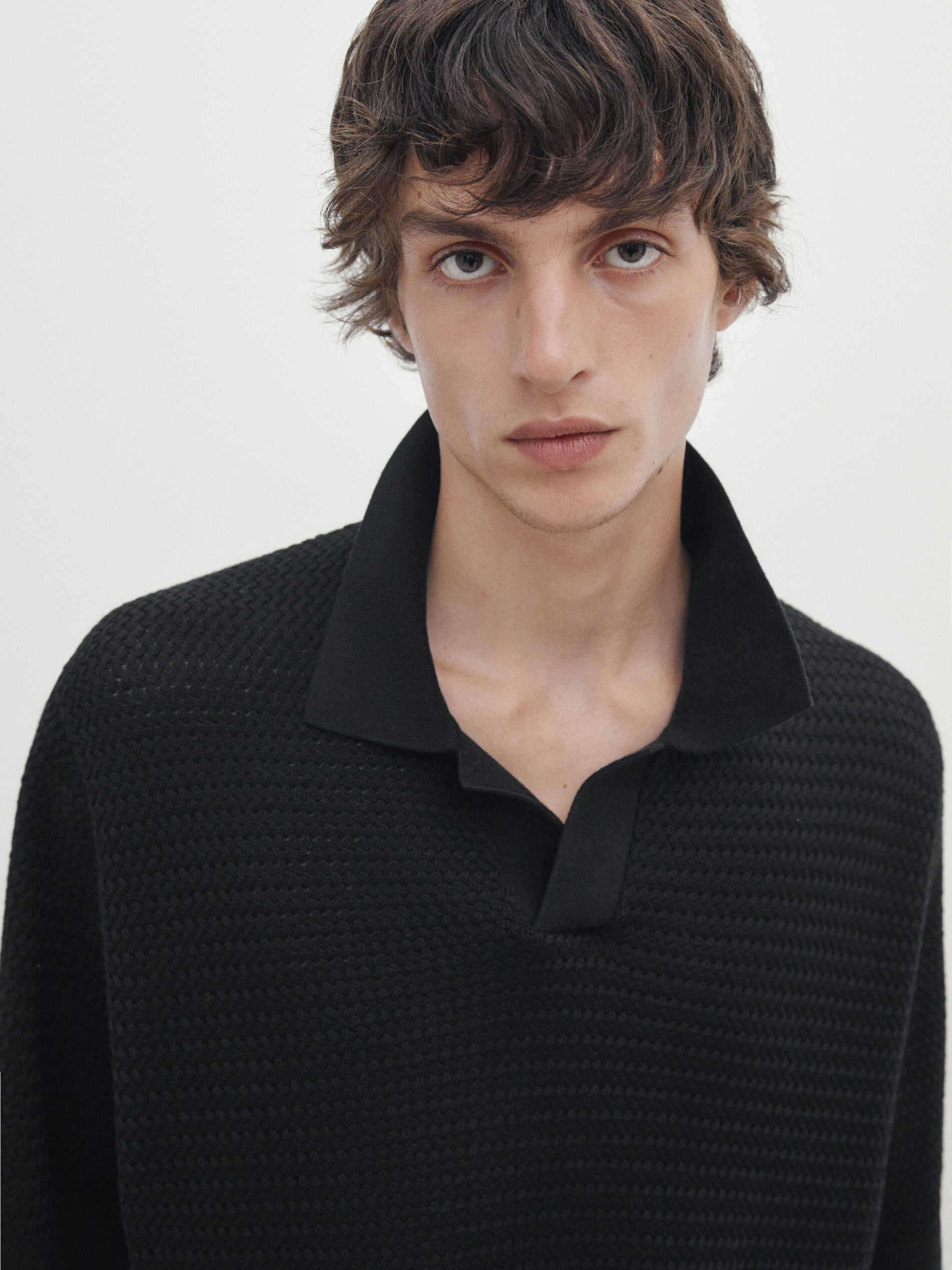 Textured short sleeve polo sweater