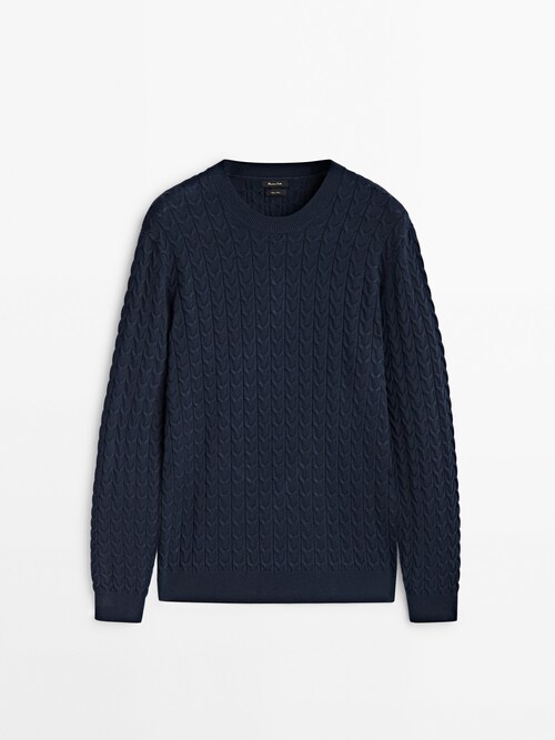 Cable knit sweater with a crew neck - Massimo Dutti