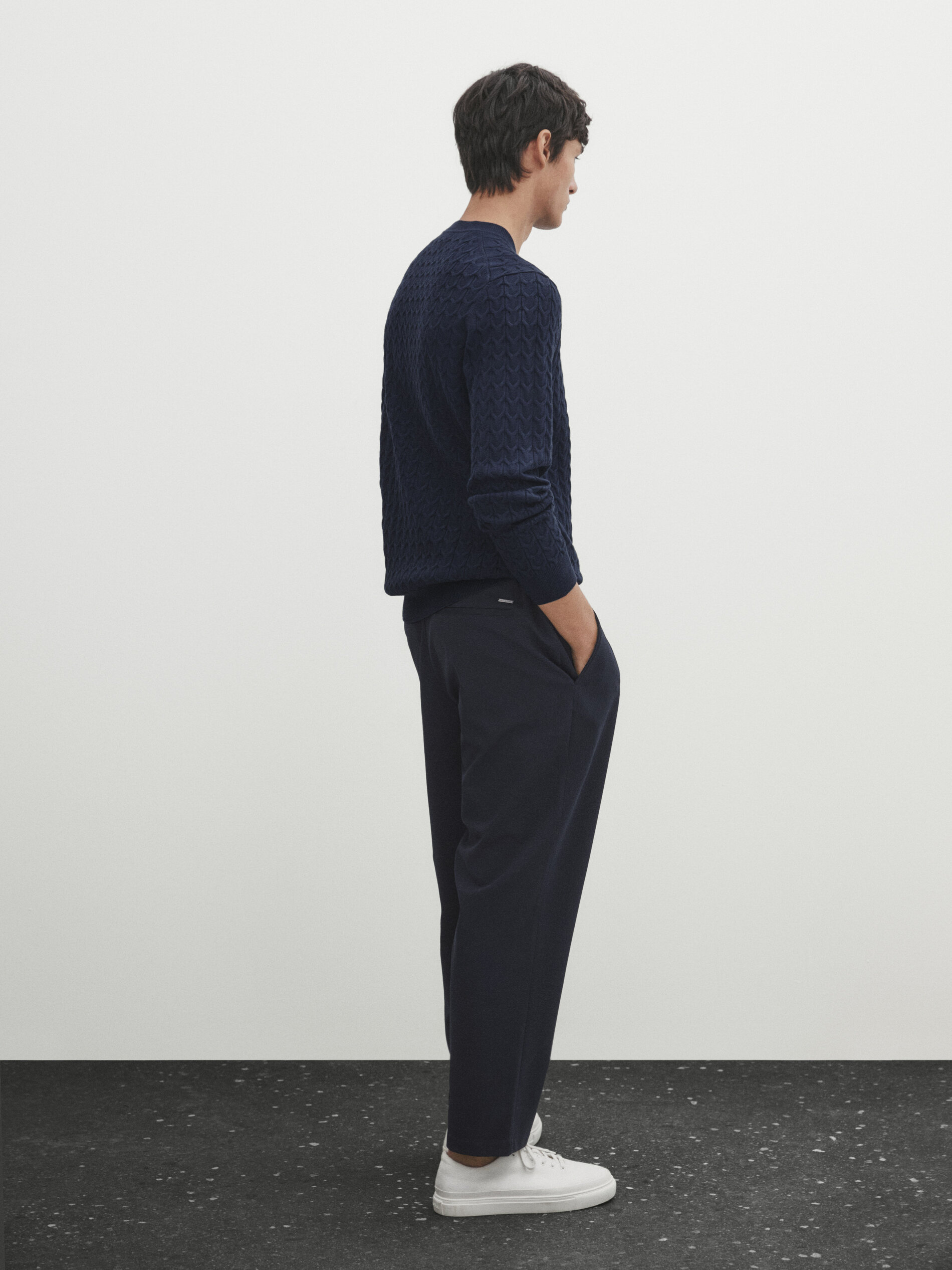 Cable knit sweater with a crew neck Faded Navy Marine Green