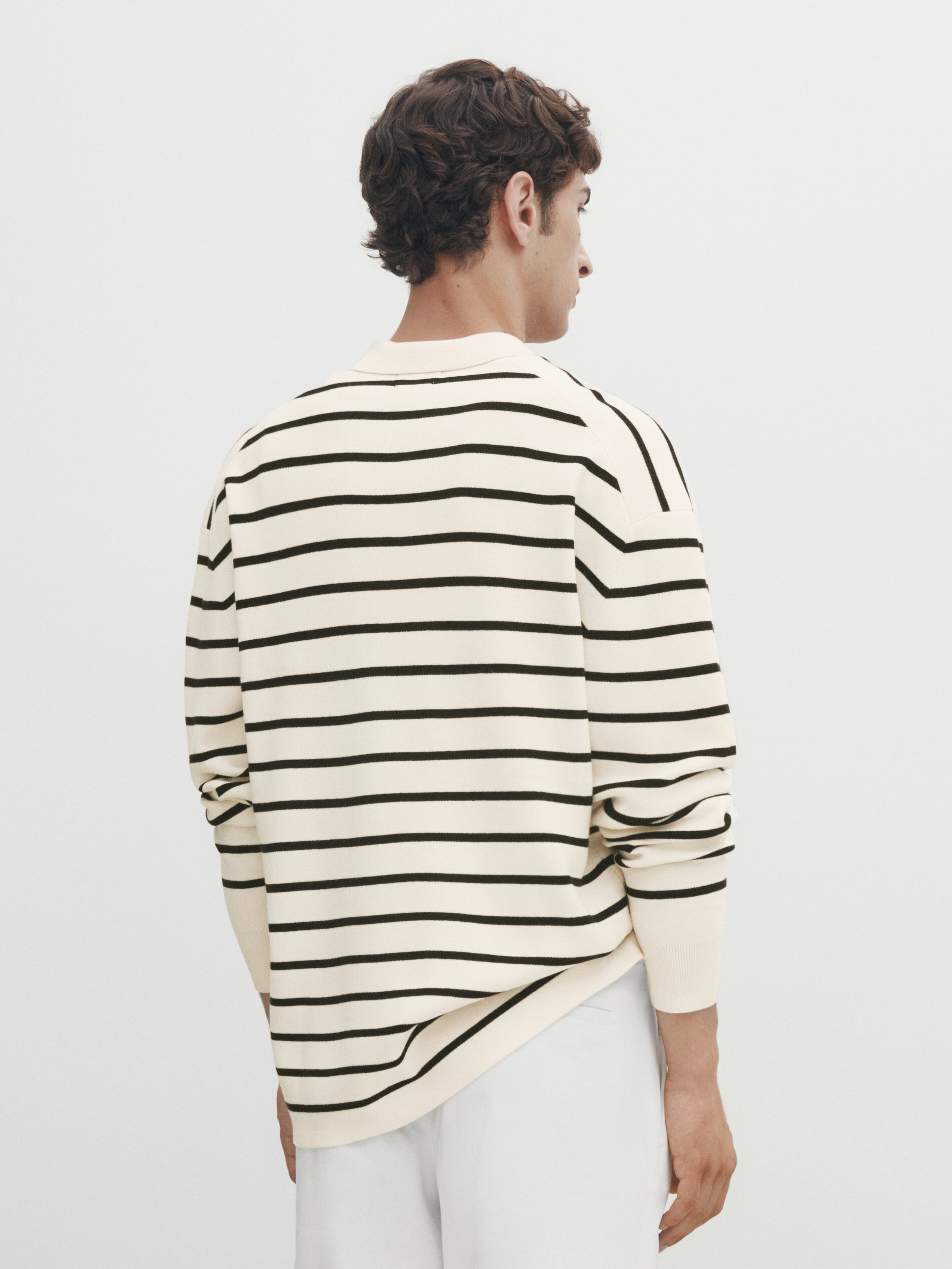 Striped knit comfort polo sweater · Cream · Sweaters And Cardigans