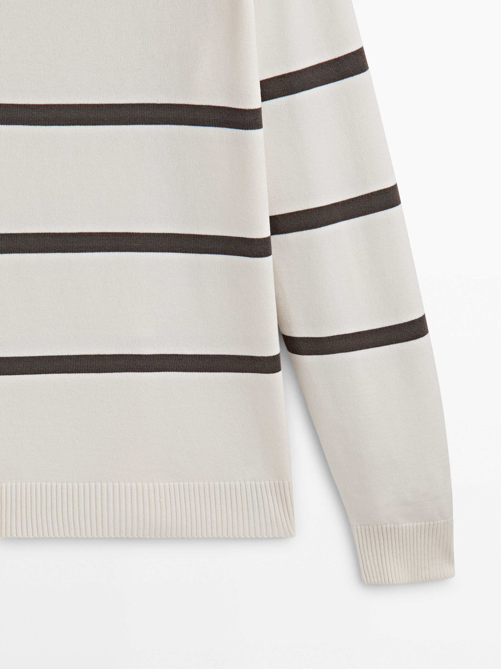 Striped knit comfort sweater with crew neck · Cream, Navy Blue