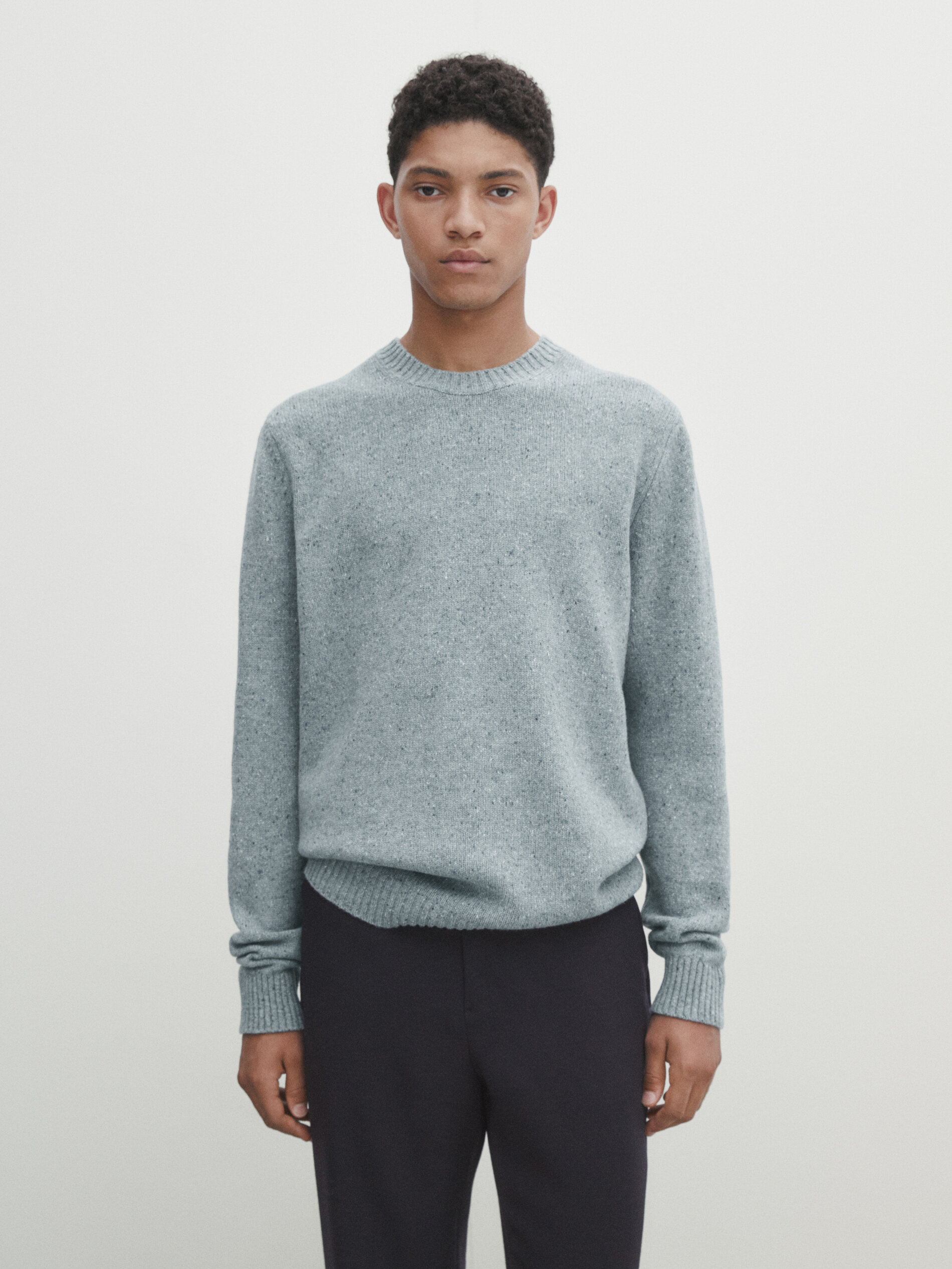 Flecked crew neck knit sweater Blue Marine Green Beige