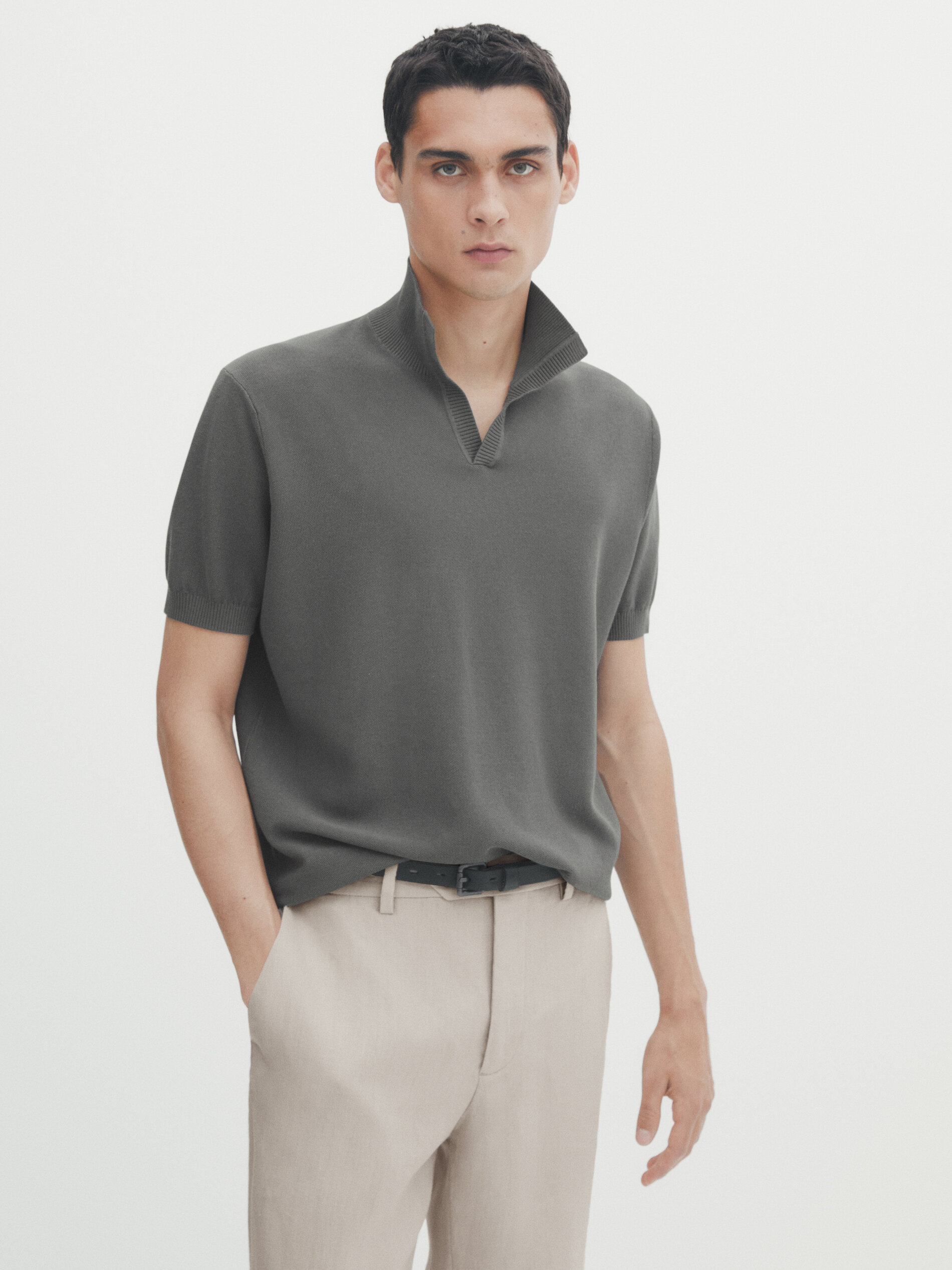 Cotton knit polo sweater