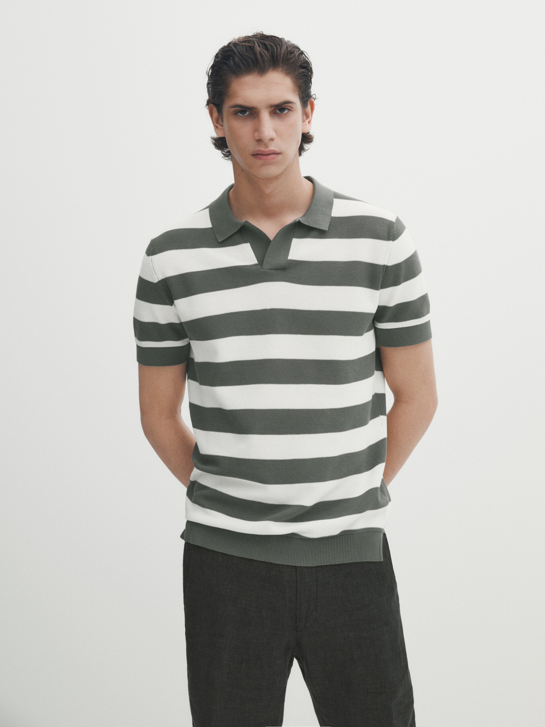 Striped short sleeve polo sweater