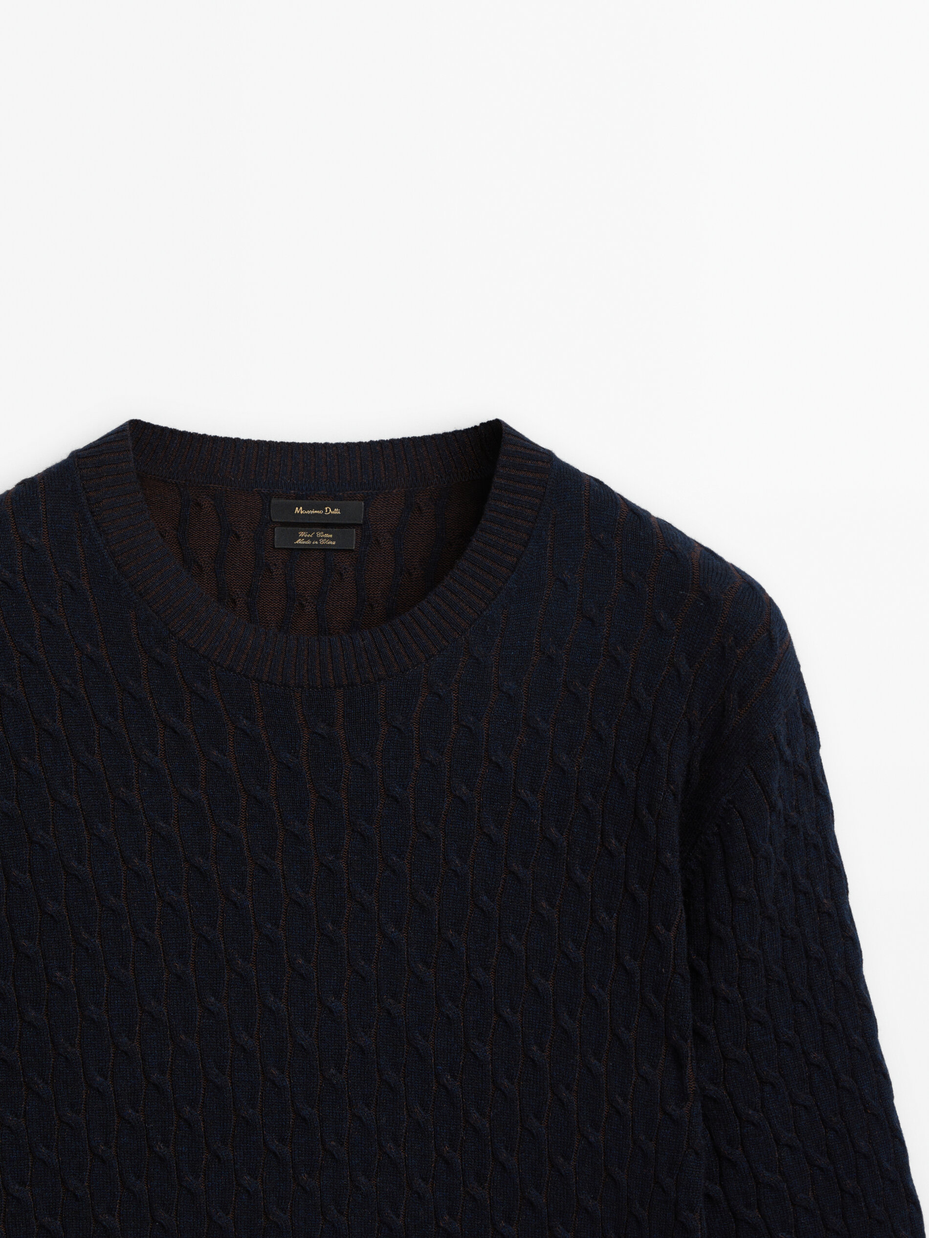 Cable knit sweater with a crew neck Navy Blue Beige Grey Marl