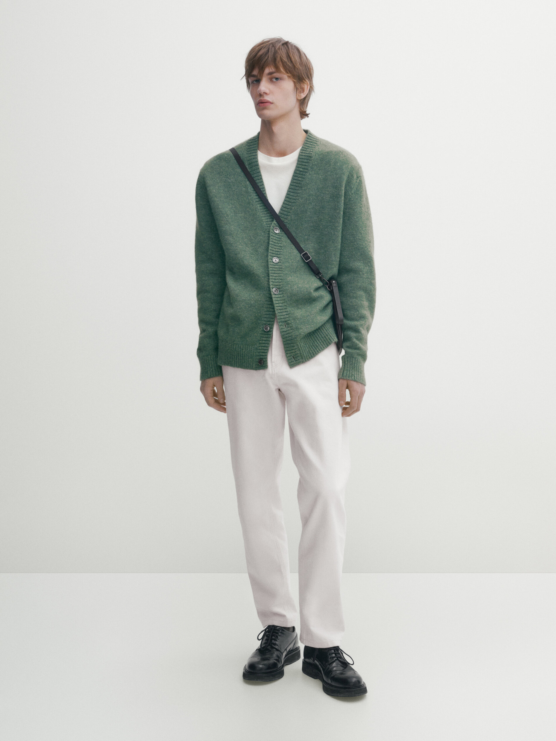 Buttoned wool blend knit cardigan Green Marl Lead Sweaters