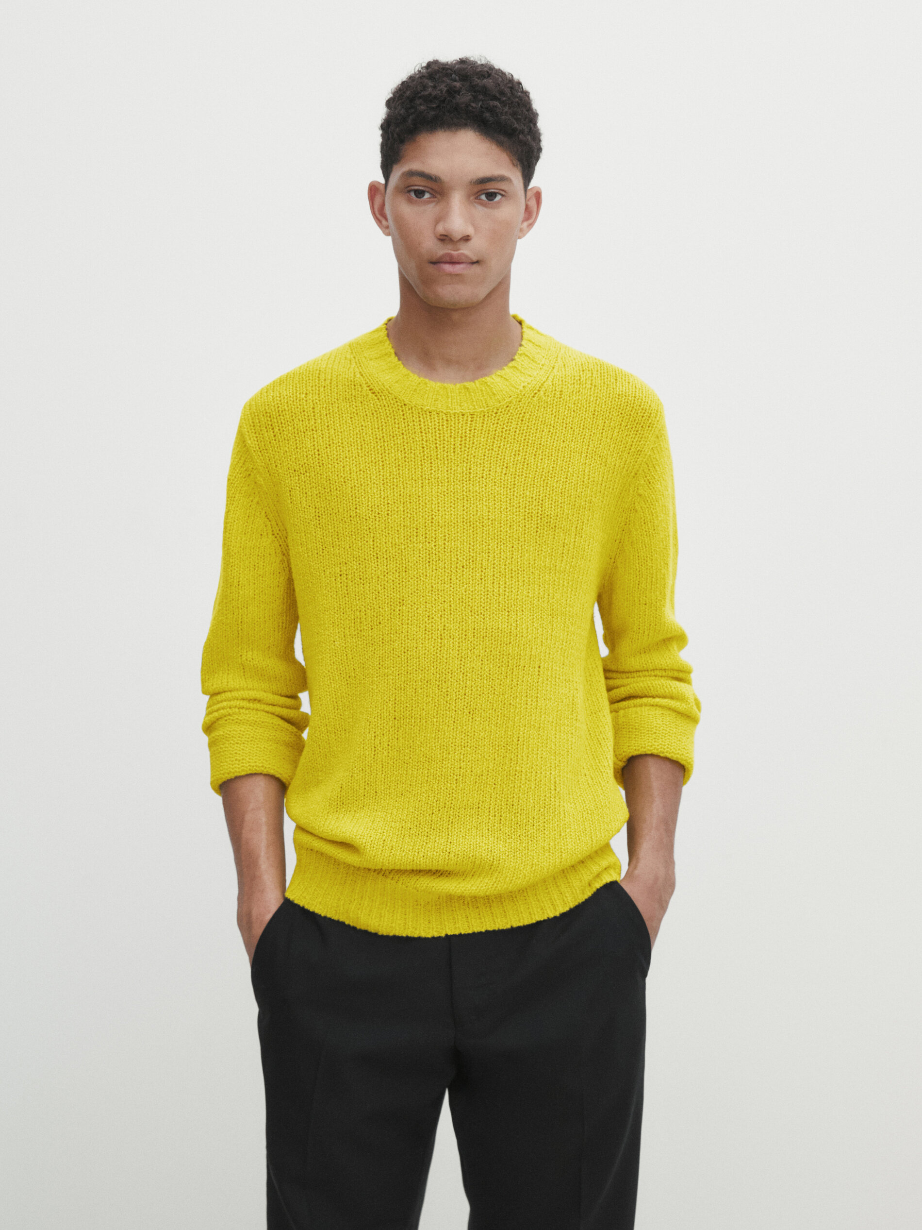 Wool blend lettuce edge knit sweater · Lemon Yellow, Ocean